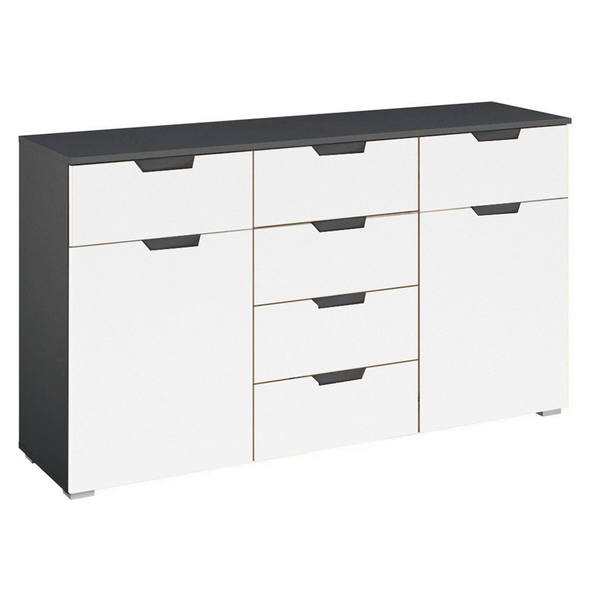Aditio Medium Sideboard - 120cm - 2 Door - 6 Drawer - Metallic Dark Grey & Alpine White