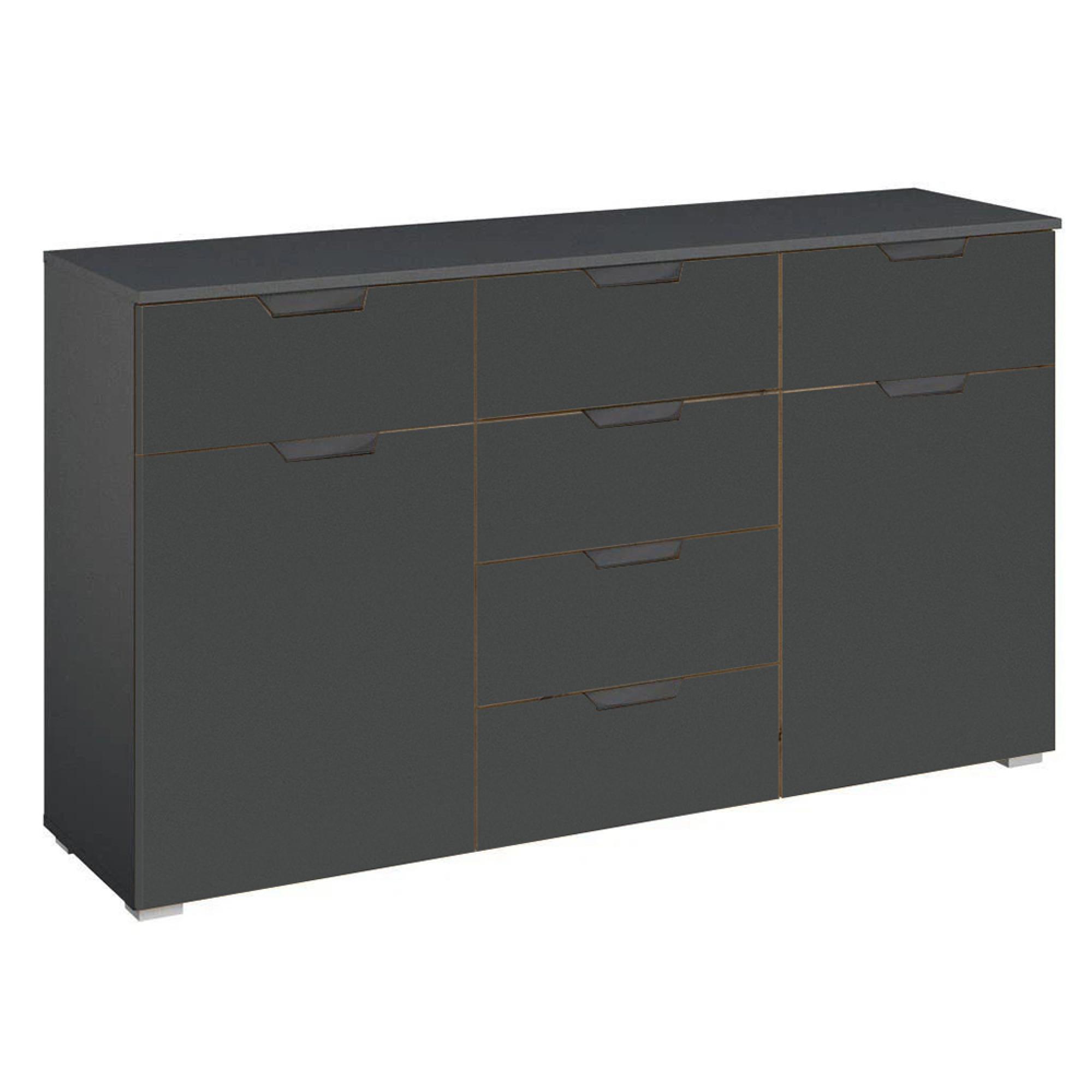 Aditio Medium Sideboard - 120cm - 2 Door - 6 Drawer - Metallic Dark Grey