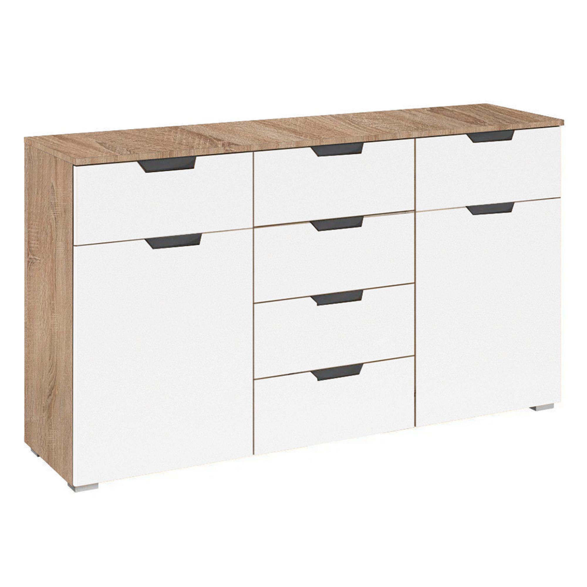 Aditio Medium Sideboard - 120cm - 2 Door - 6 Drawer - Sonoma Oak & Alpine White