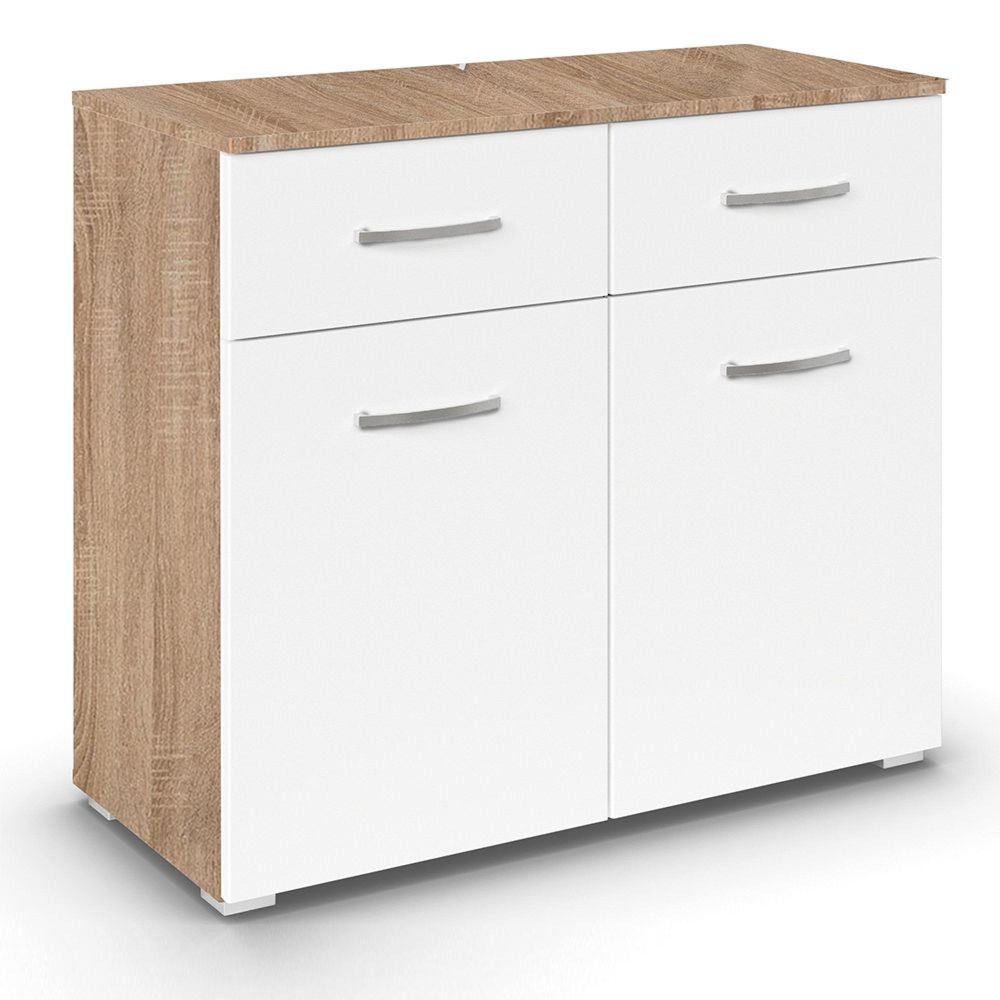 Aditio Small Sideboard - 80cm - 2 Door - Sonoma Oak & Alpine White