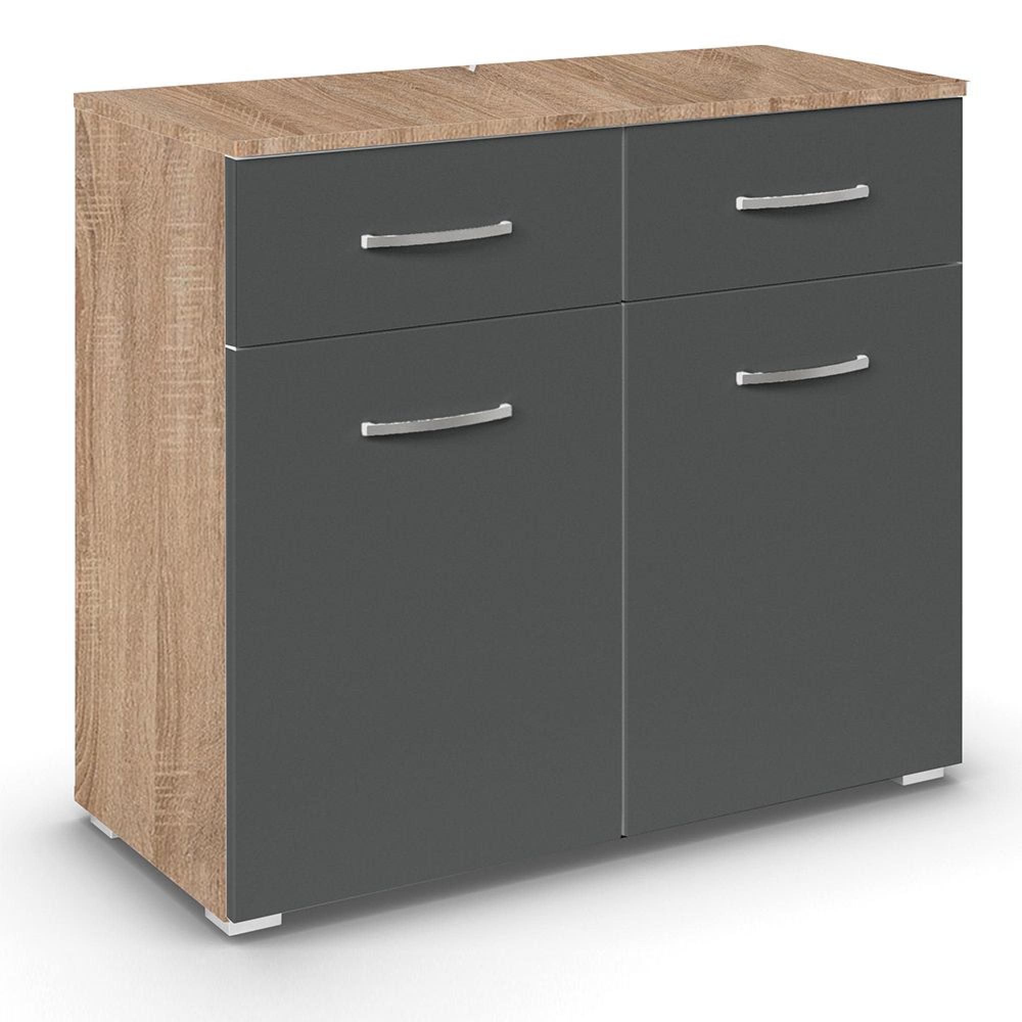 Aditio Small Sideboard - 80cm - 2 Door - Sonoma Oak & Metallic Dark Grey
