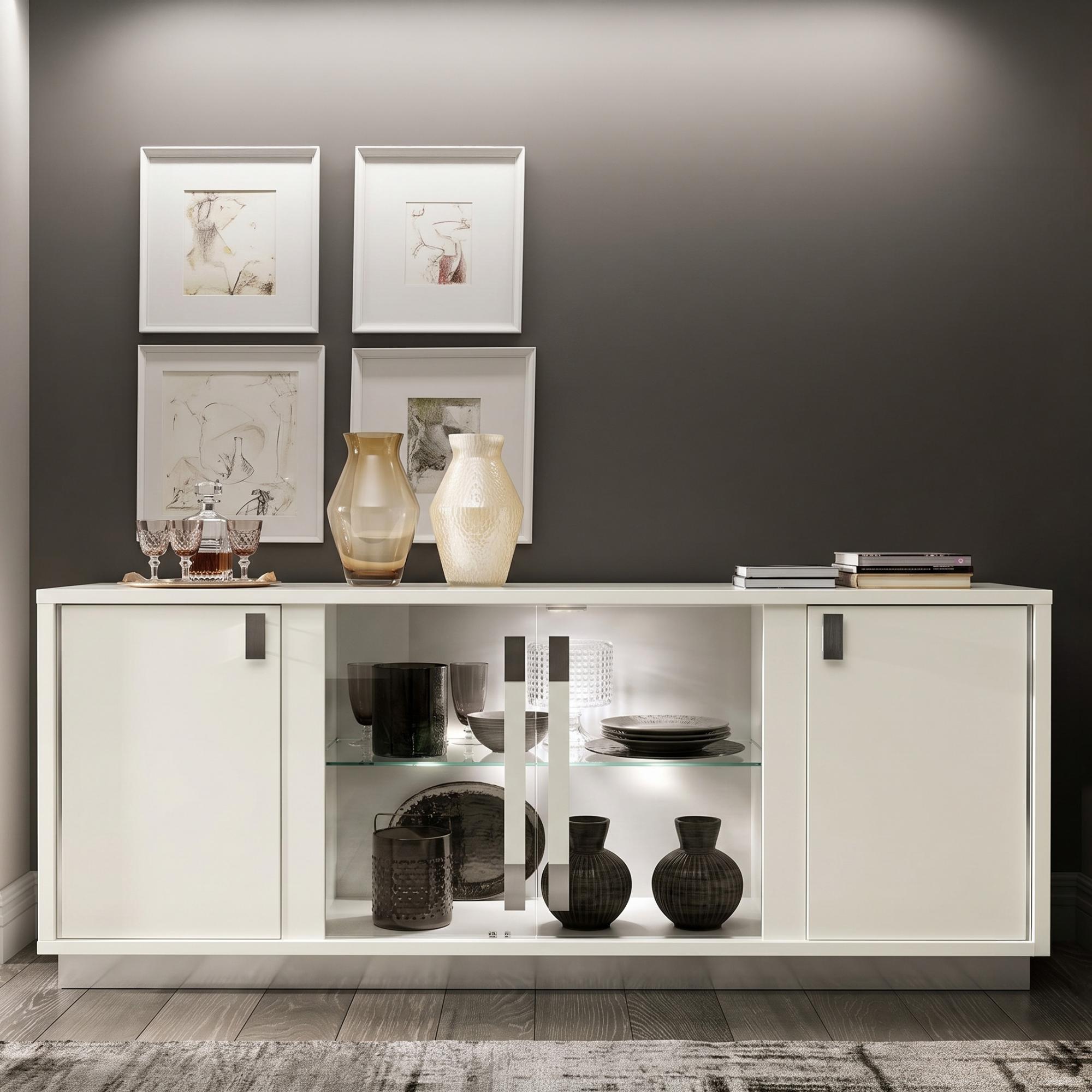 Roma Italian Buffet Sideboard - Slim - Glass Door - White
