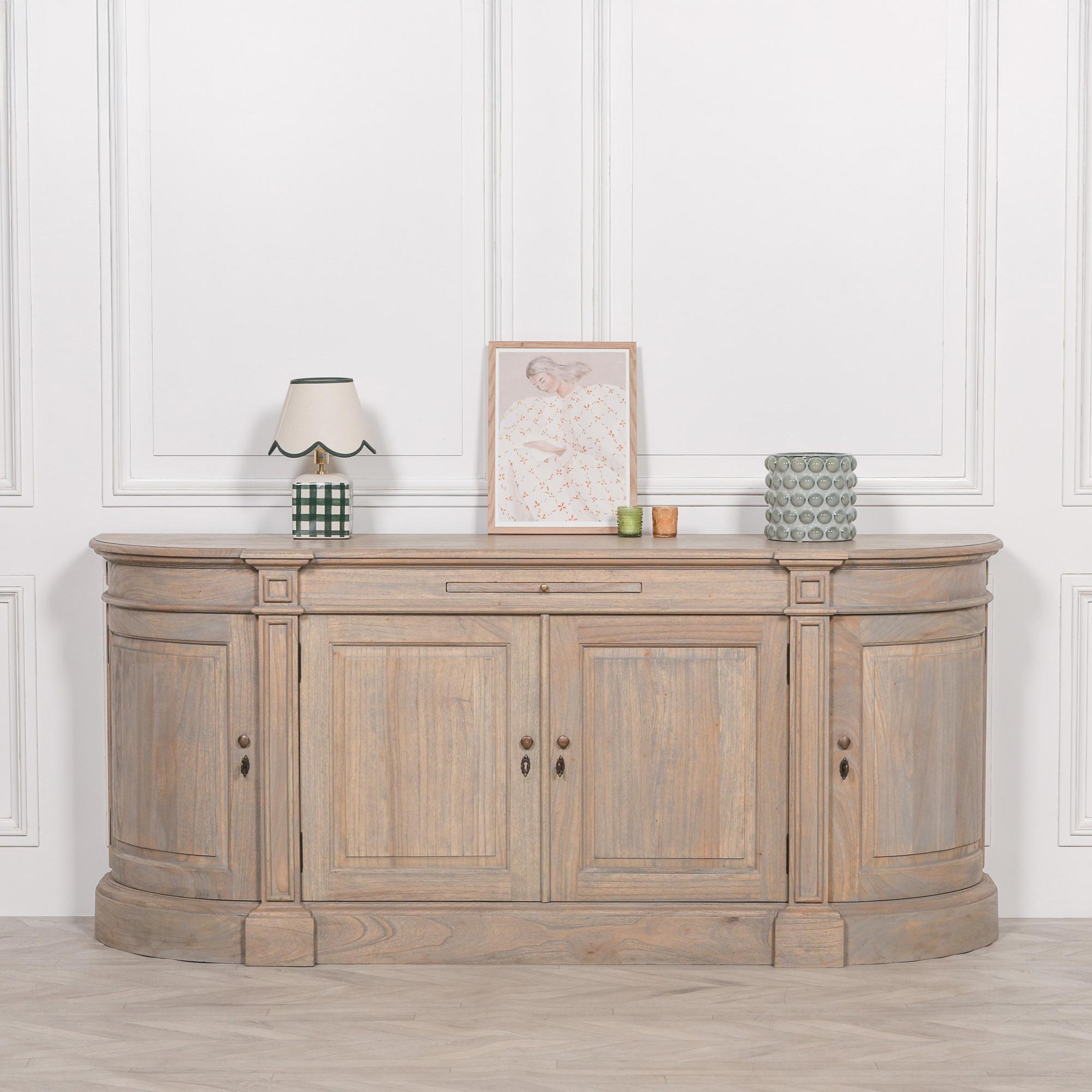 Rustic Wooden Curved Sideboard - 4 Door - Large