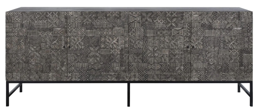 Sahara Sideboard - 4 Door - Extra Large - Black Washed Carved Mango Wood