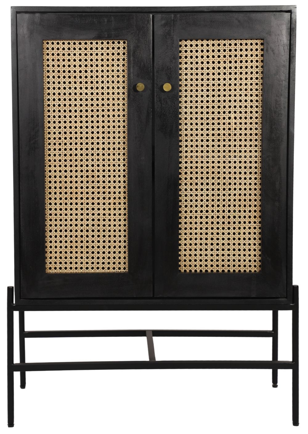 Tapola Cabinet - 2 Door - Black Wood and Rattan