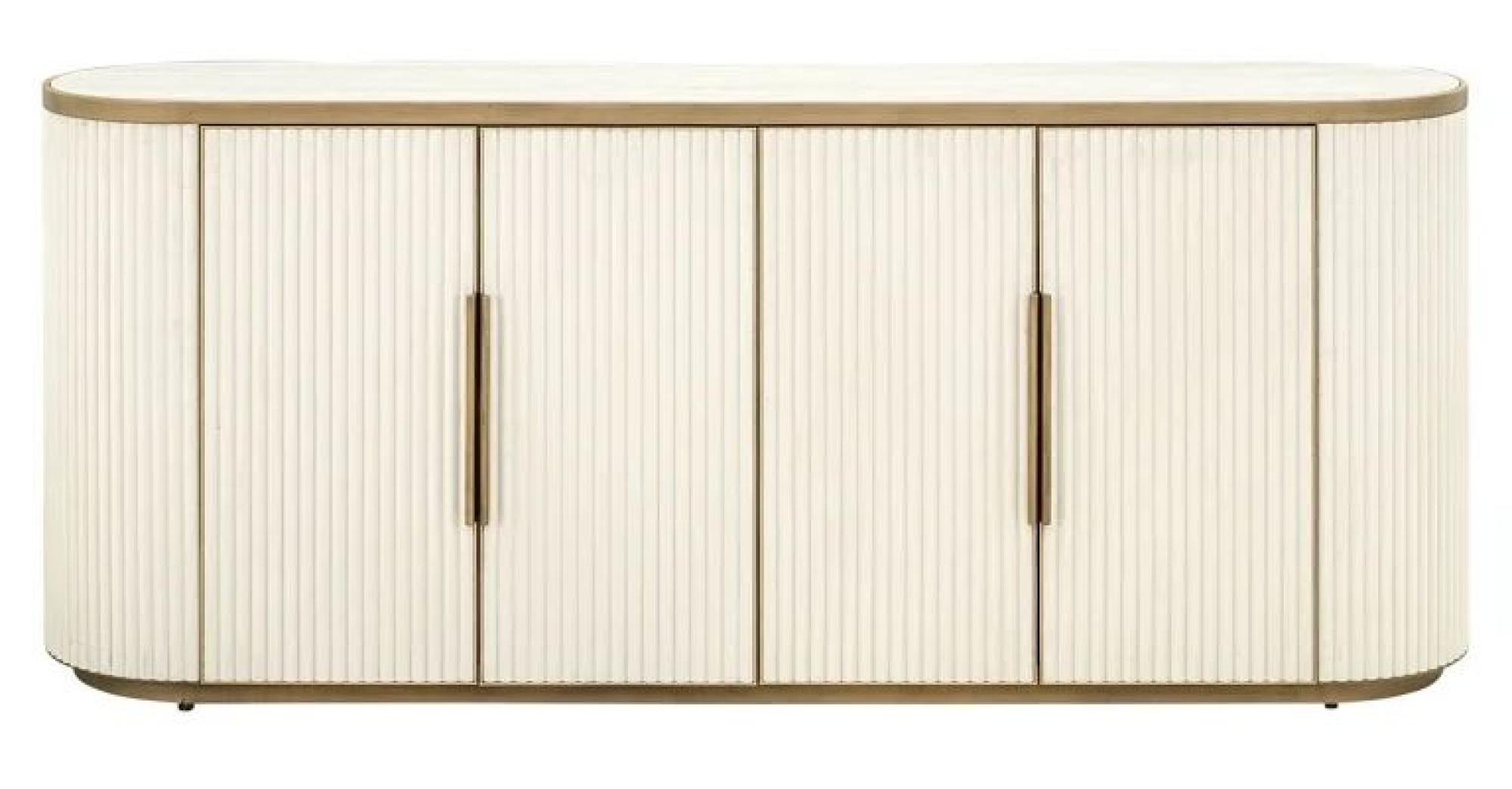 Tivoli White Ribbed Extra Large 4 Door Sideboard with Gold Trim