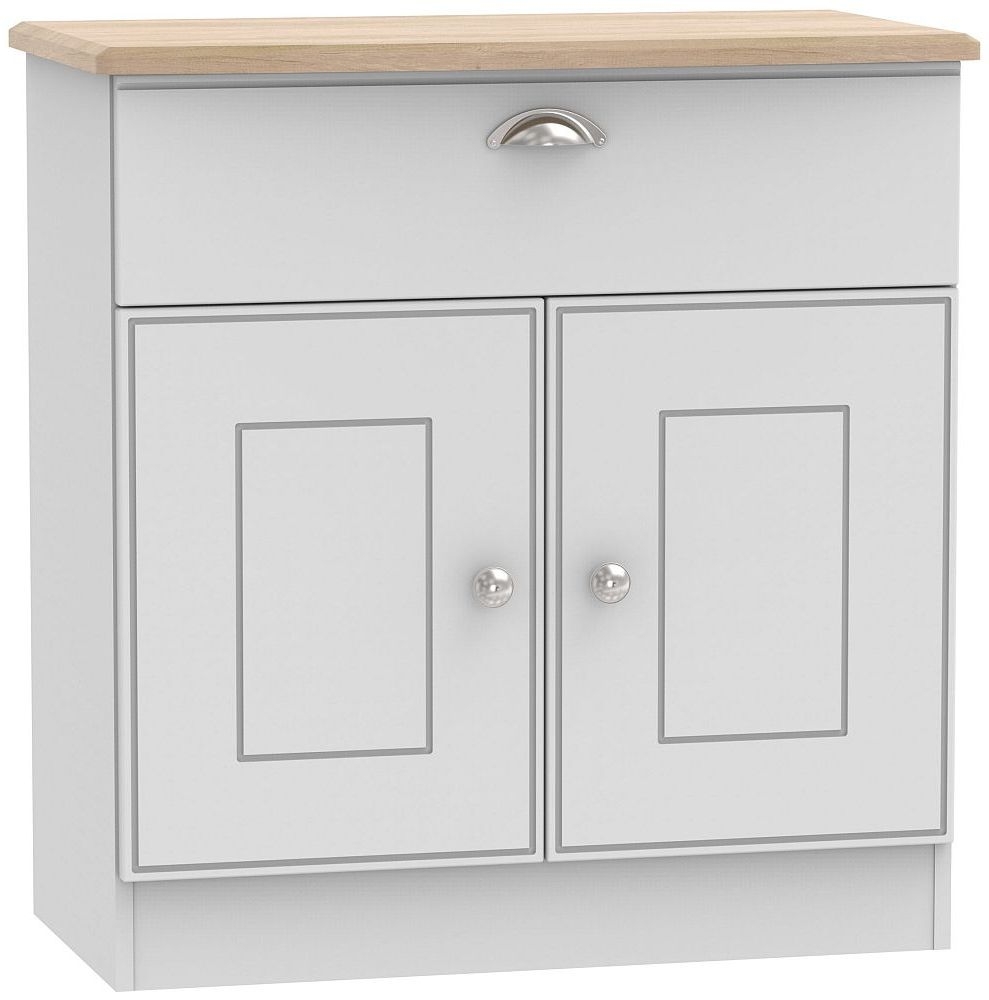Victoria Sideboard - Compact - 2 Door - Grey and Riviera Oak