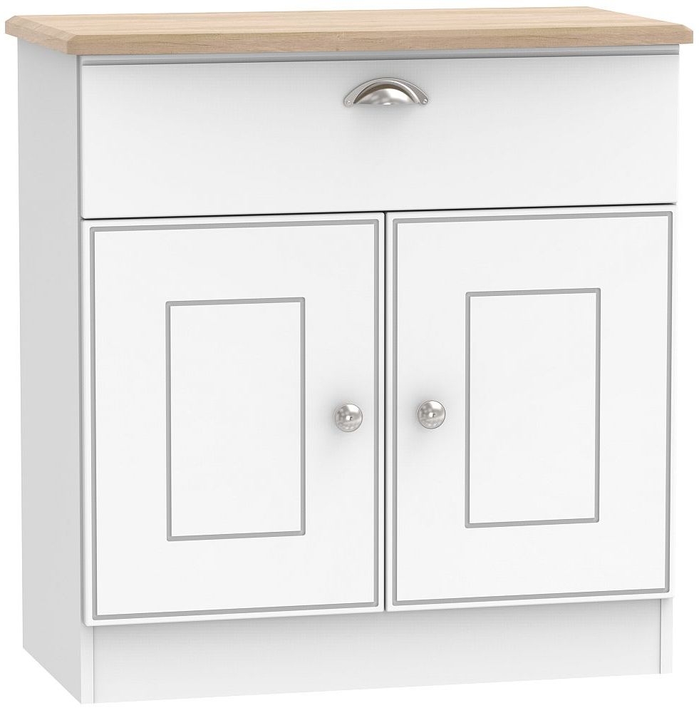 Victoria Sideboard - Compact - 2 Door - White and Riviera Oak