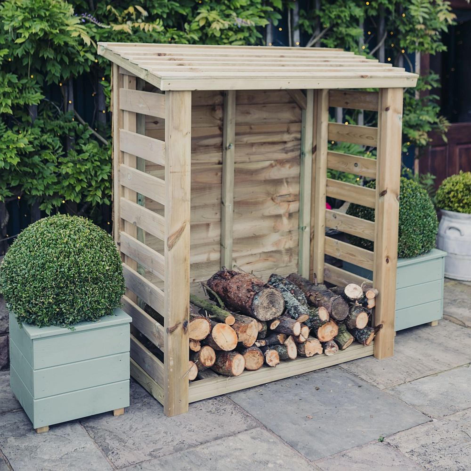 Heavy Duty Slatted Garden Log Store - 6x4 - Redwood