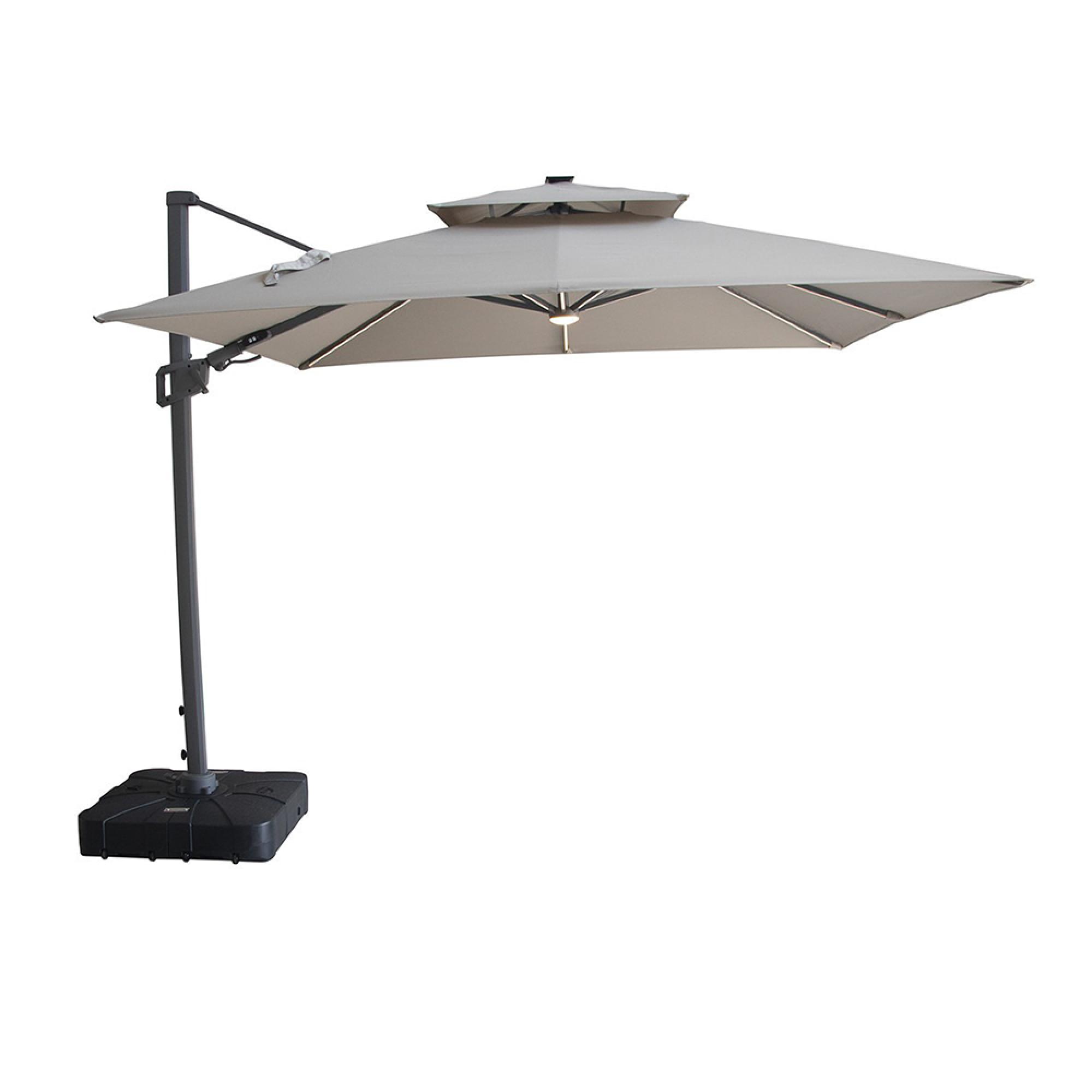 Apollo LED Outdoor Cantilever Parasol - 3cm x 3cm - Square - with Base - Clay Beige