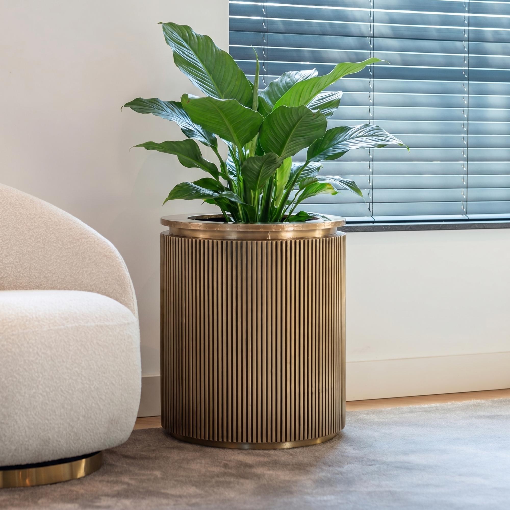 Ironville Brass Ribbed Round Planter 