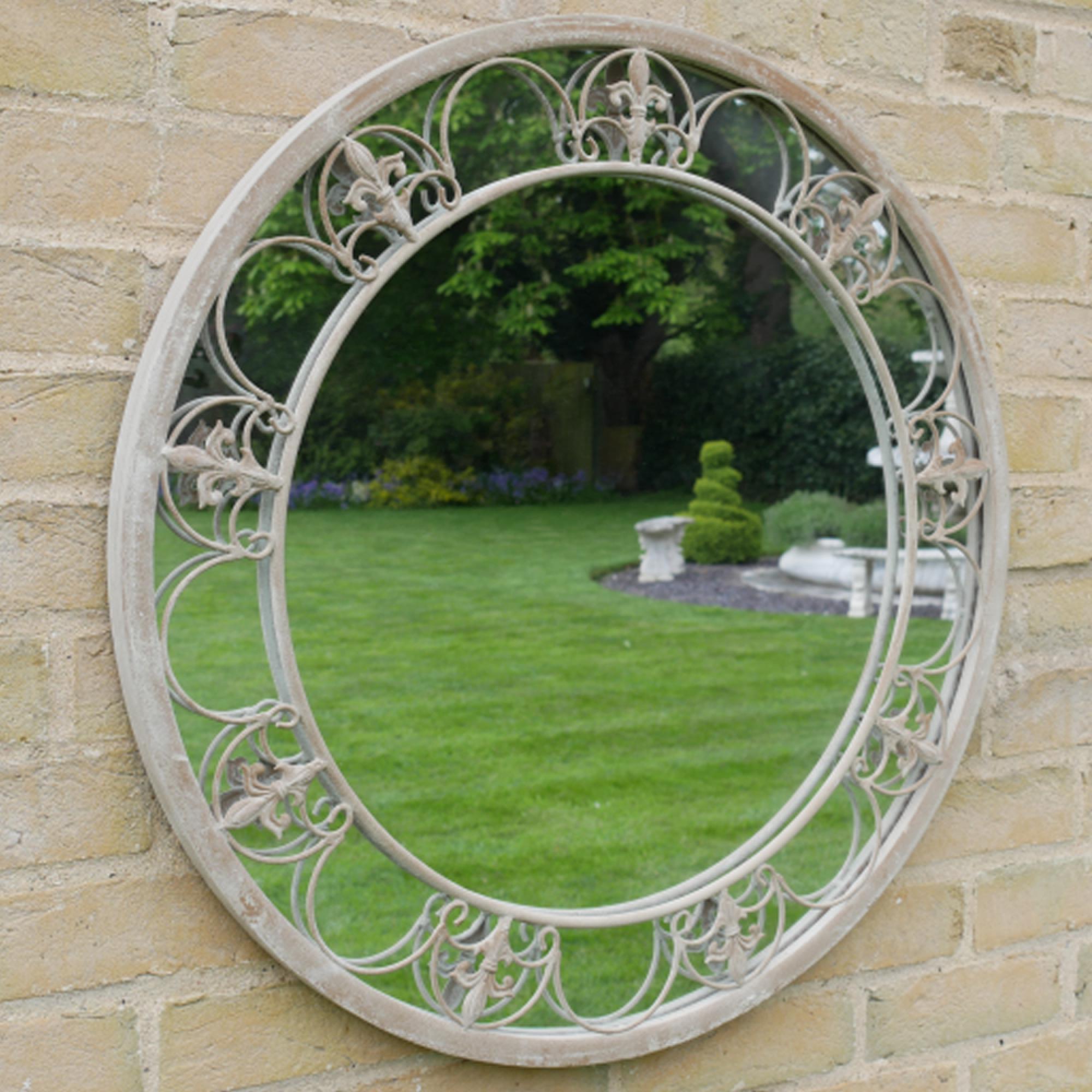 Garden Wall Mirror - Round - White - Metal - 70cm x 70cm