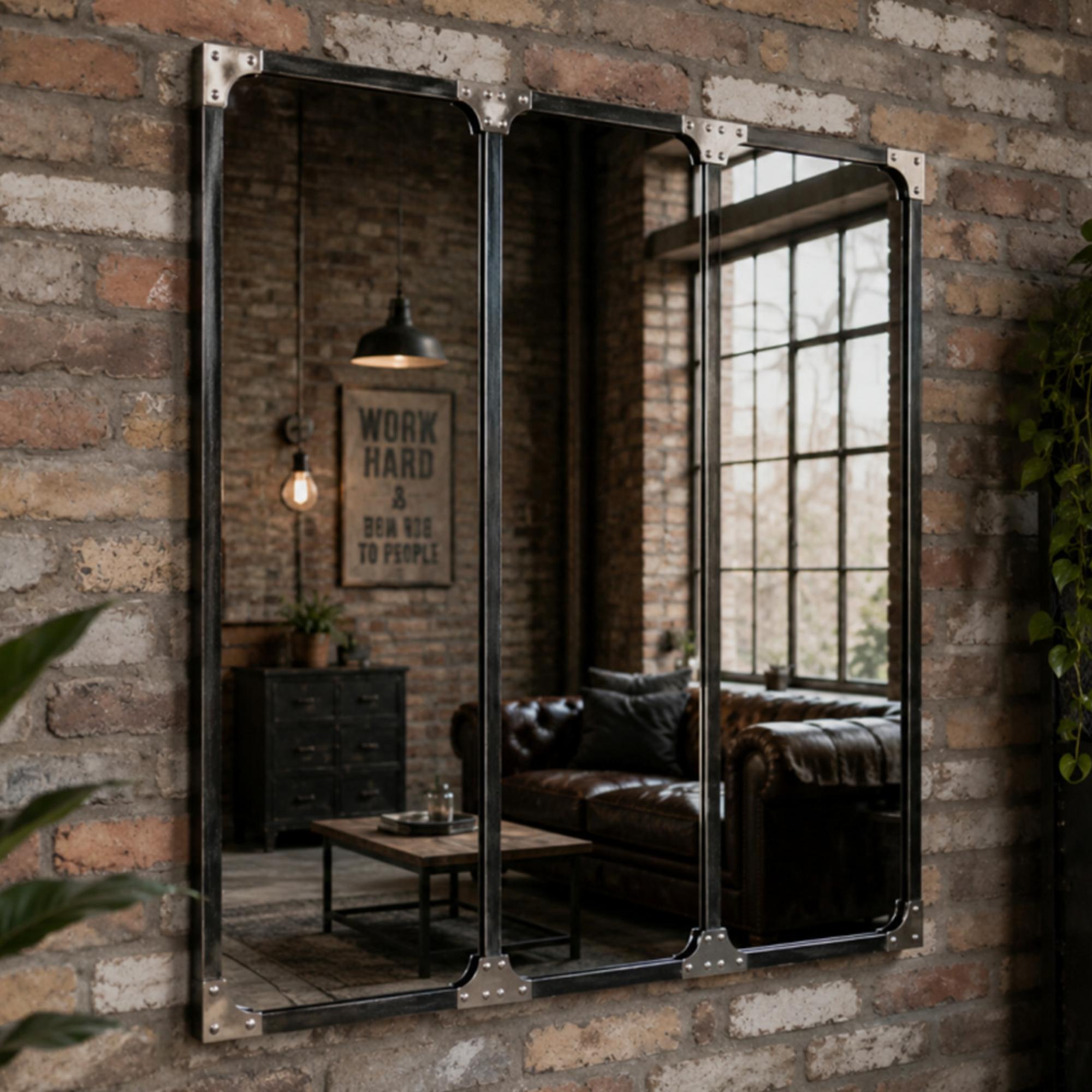 Wall Mirror - Industrial Style - Black - Metal - Large