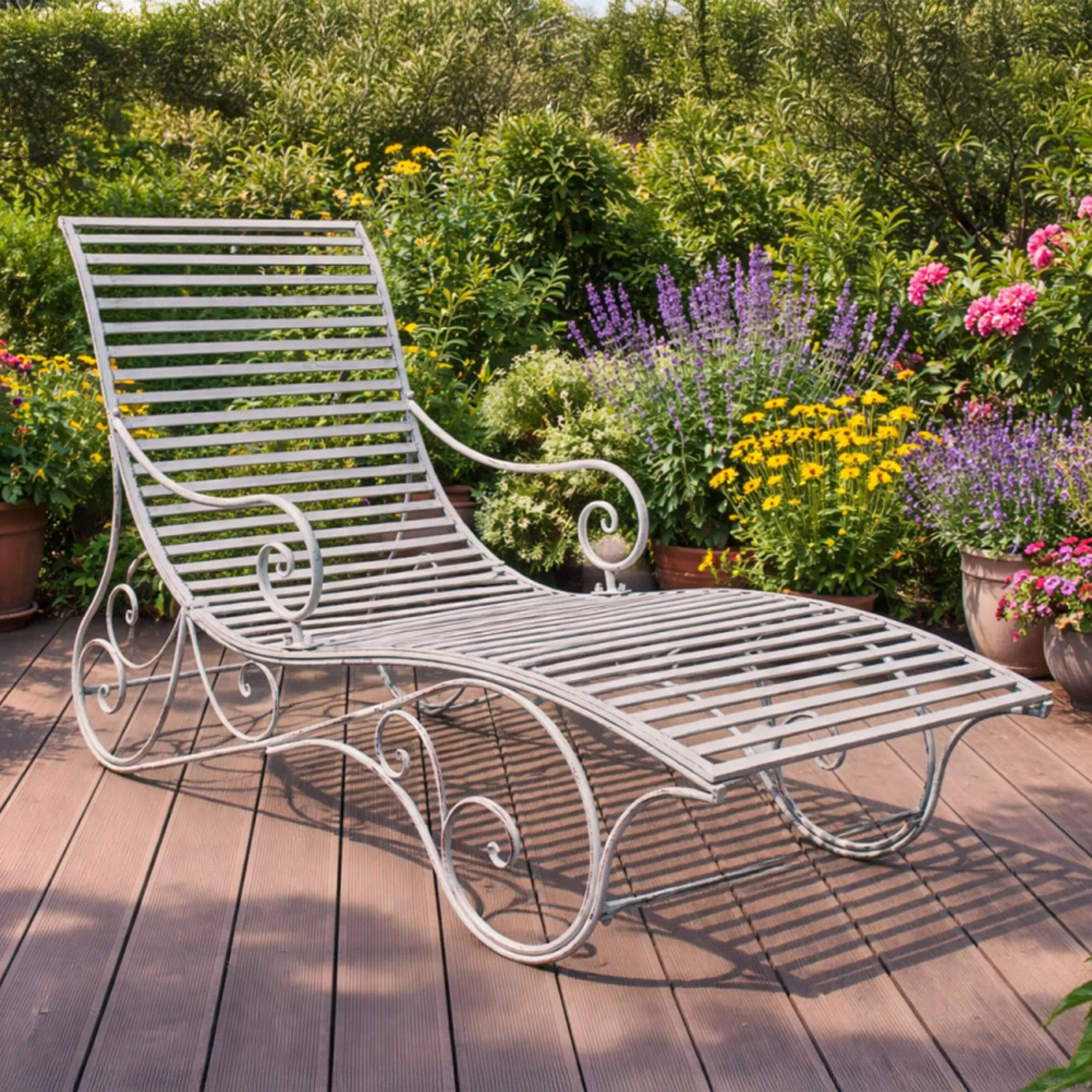 Garden Lounger - Antique Grey Metal