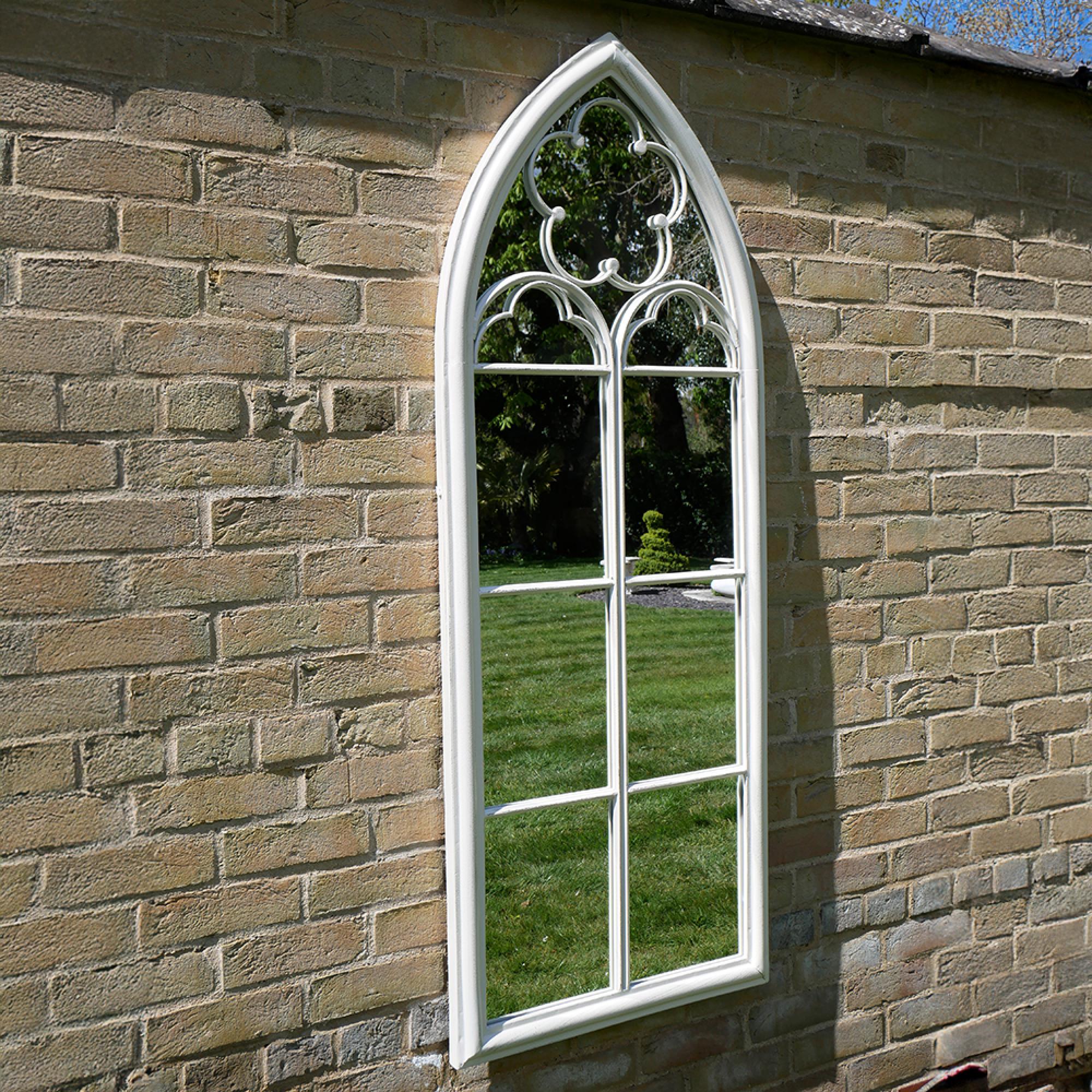 Garden Mirror - Arch - Distressed White Metal - Garden