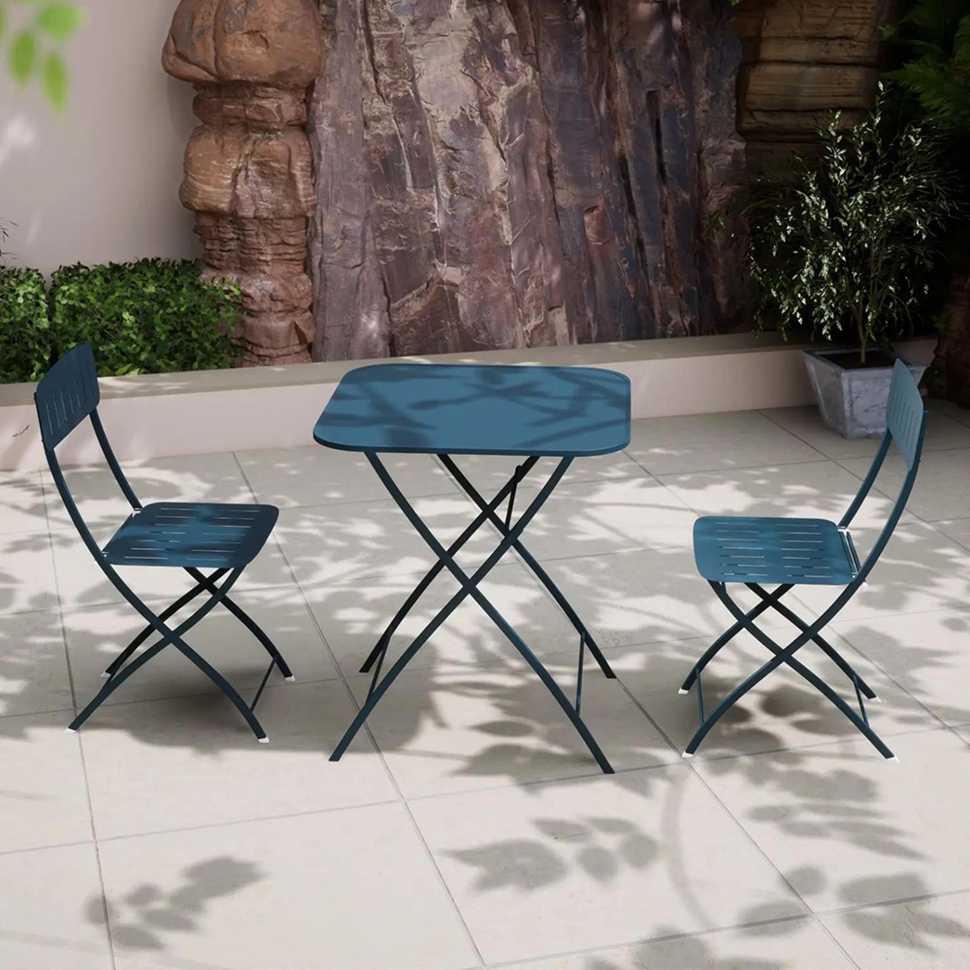 Venice Bistro Set - 2 Seater - 70cm - Square - Caribbean Blue Metal