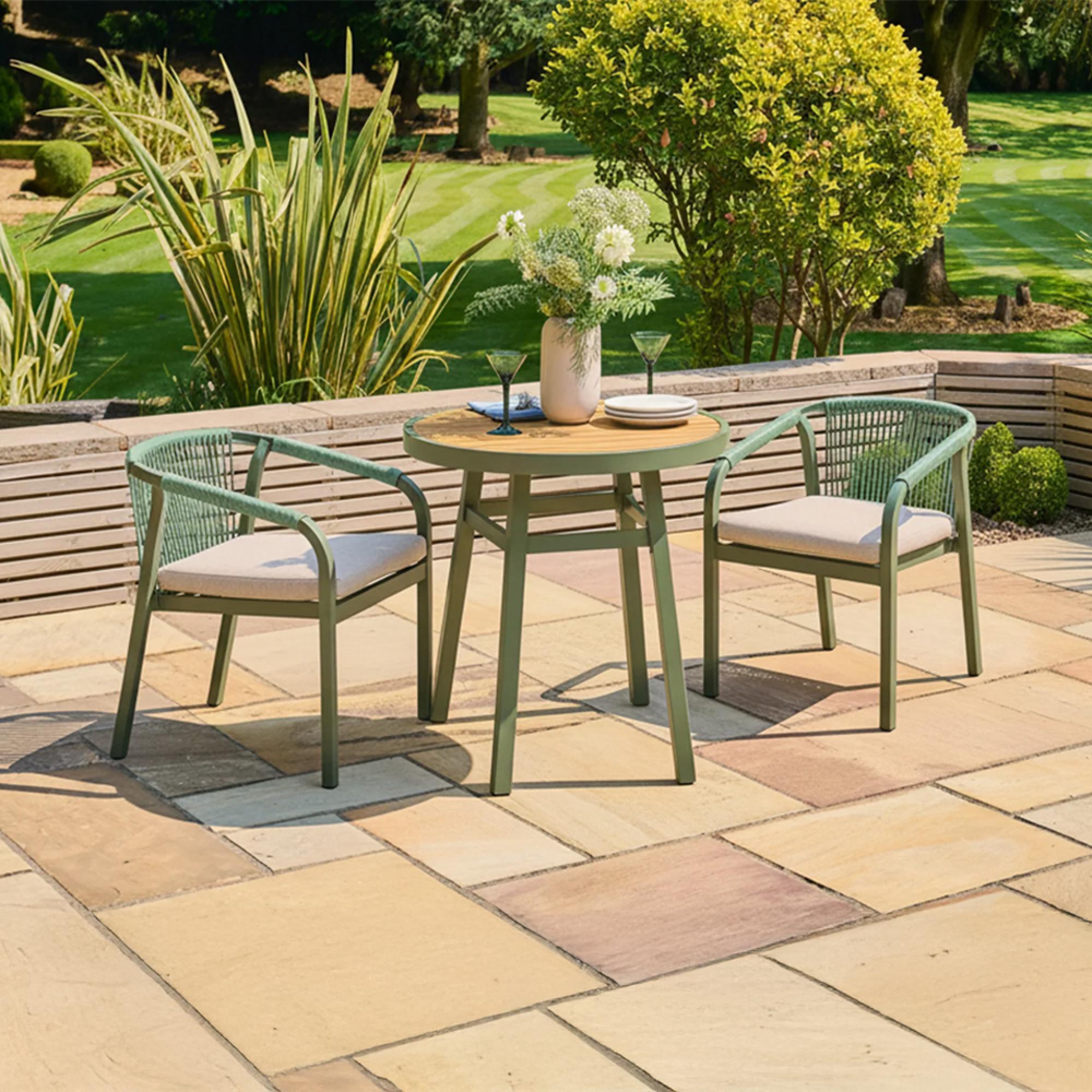 Genoa Garden Bistro Set - Round - Olive Green and Timber Wood - 2 Chairs