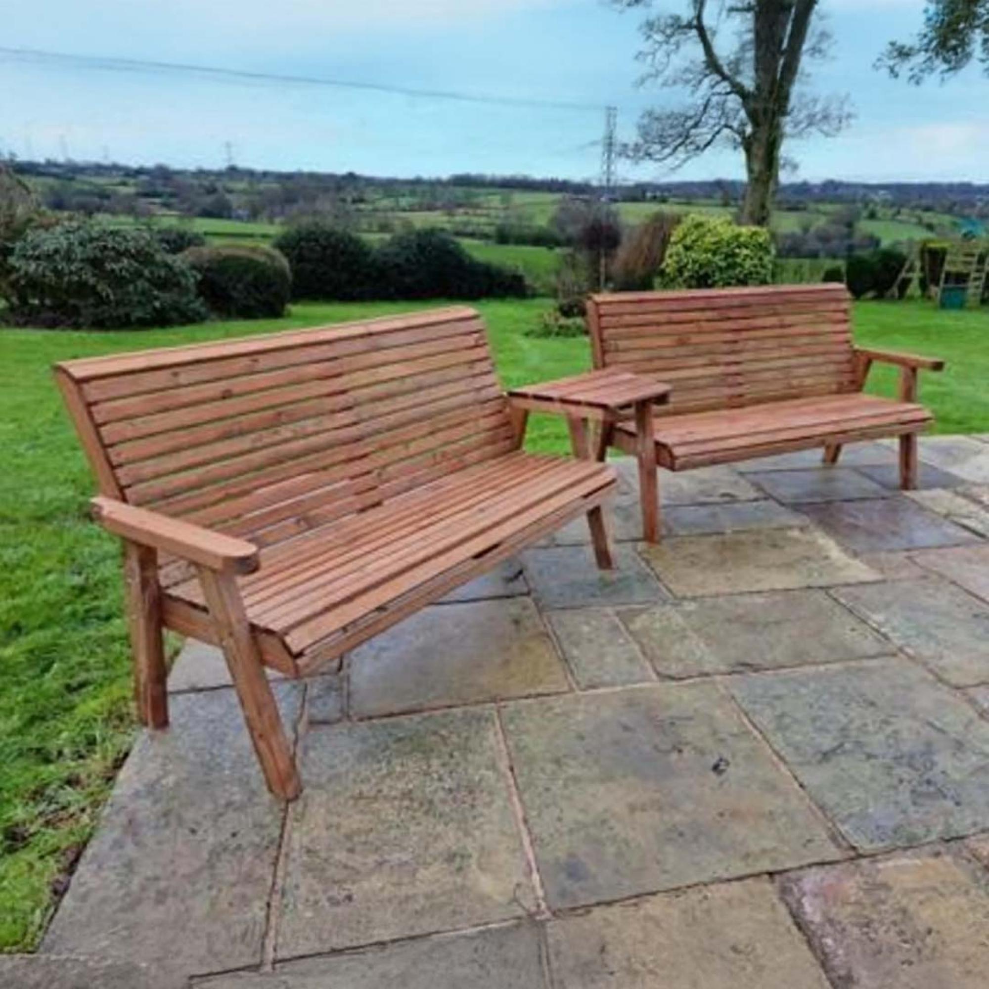 Garden Benches Set - Angled - 3 Seater - Redwood