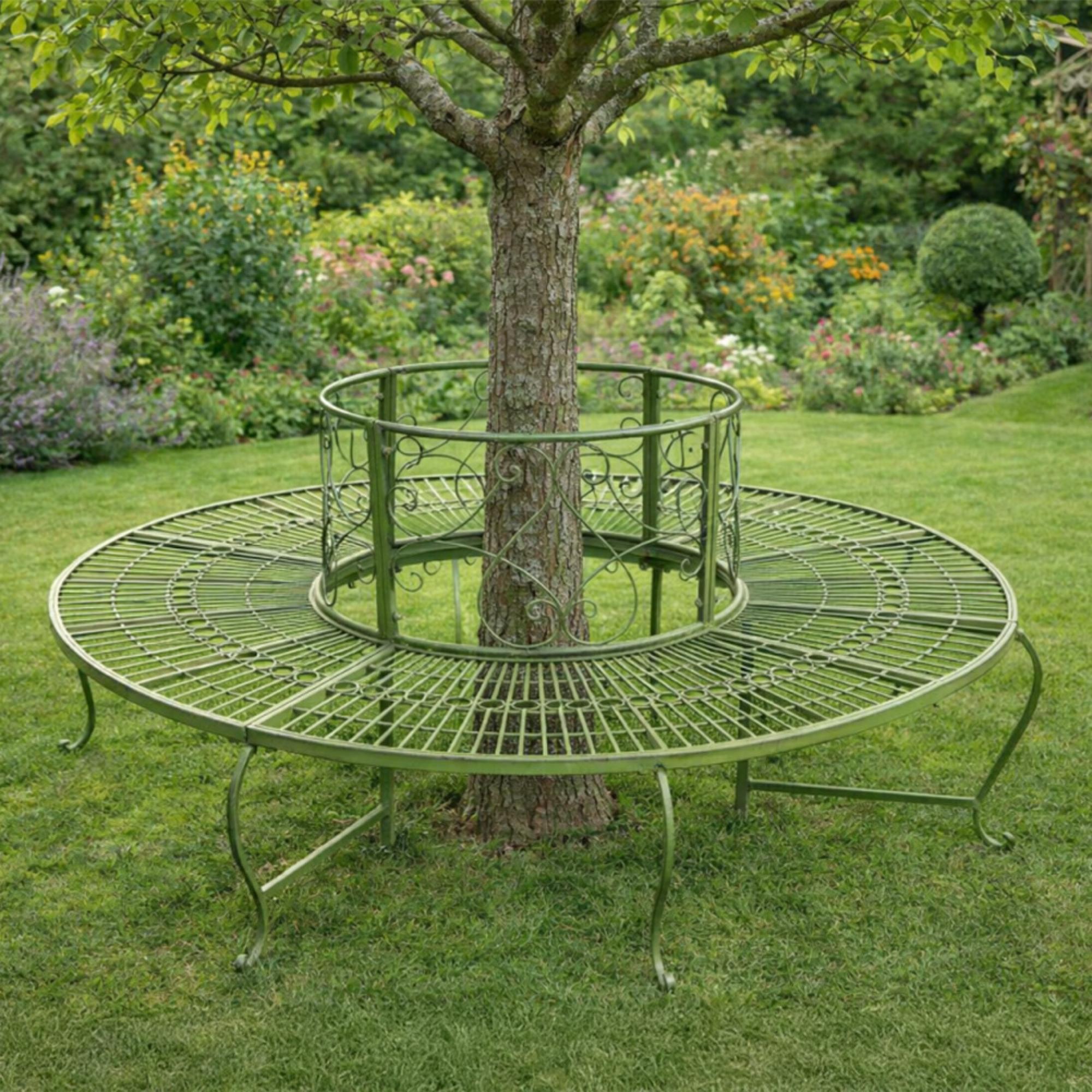 Garden Bench - Green Metal - Tree Style