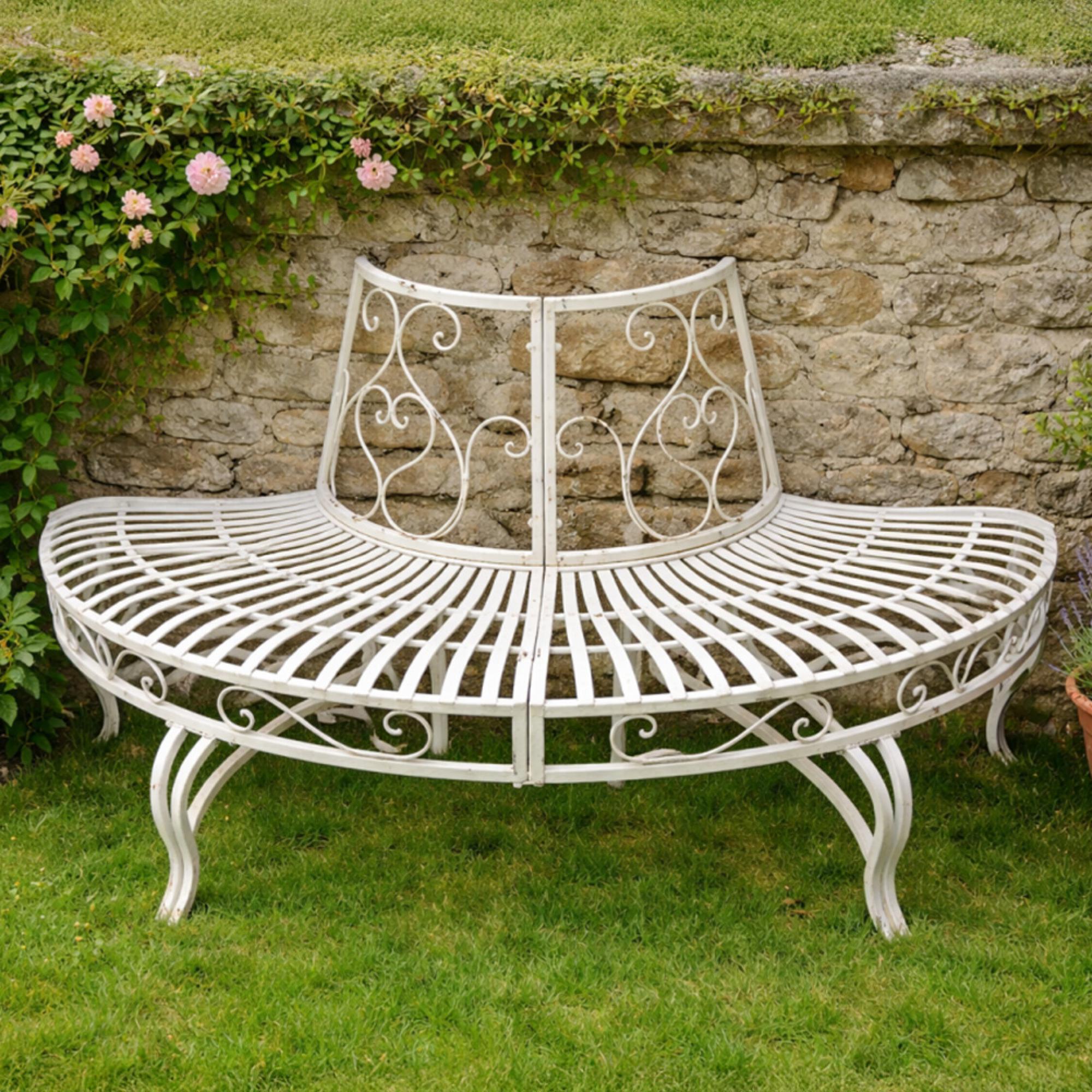 Garden Bench - Round - White Metal