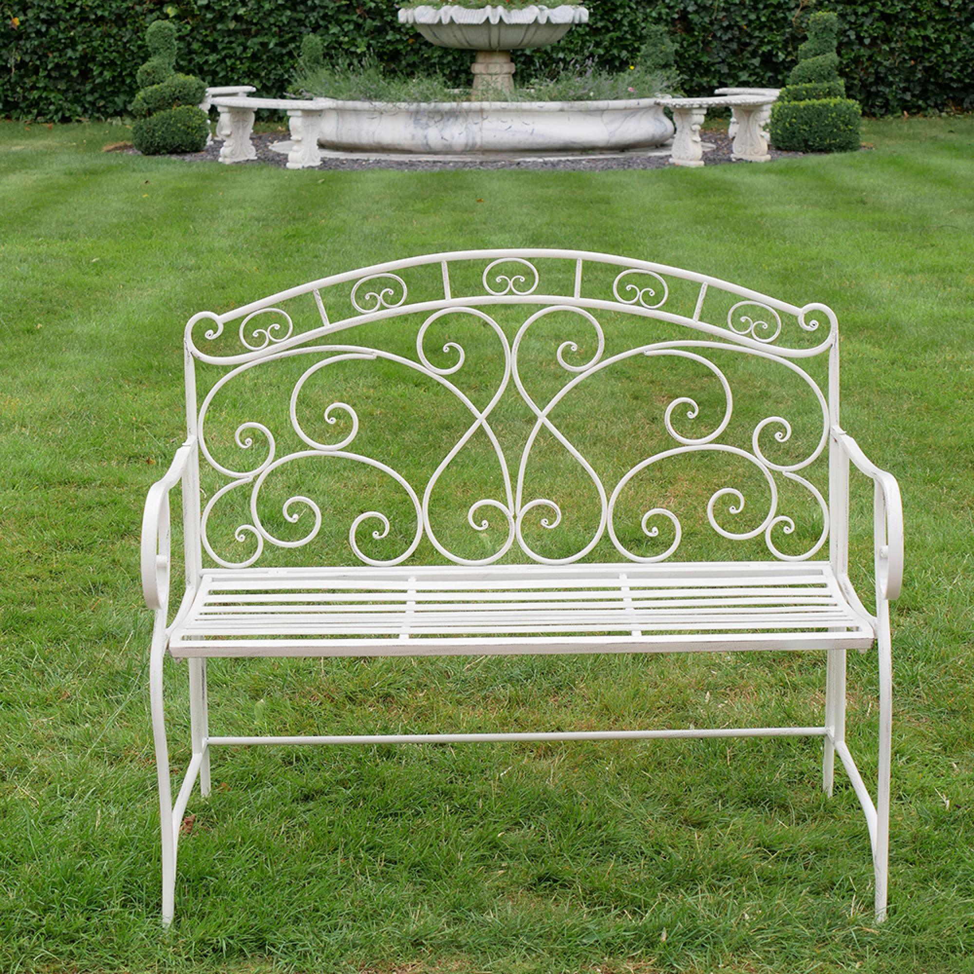 Garden Bench - Antique Cream Metal