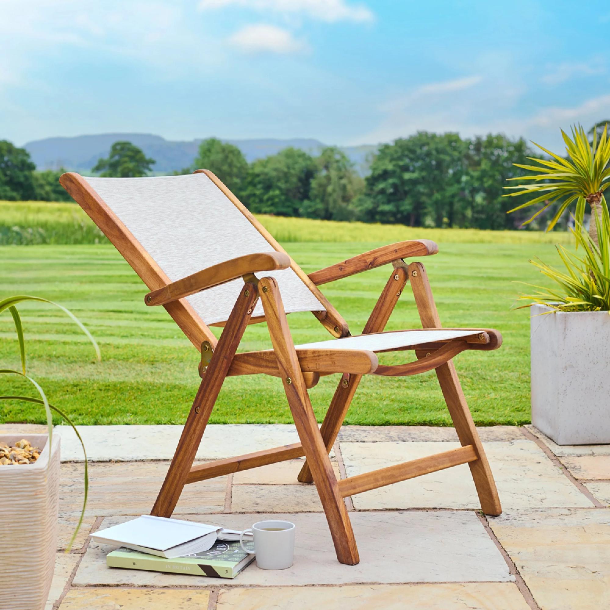 Redcliffe Garden Chair - Folding Sling Recliner - Acacia Wood
