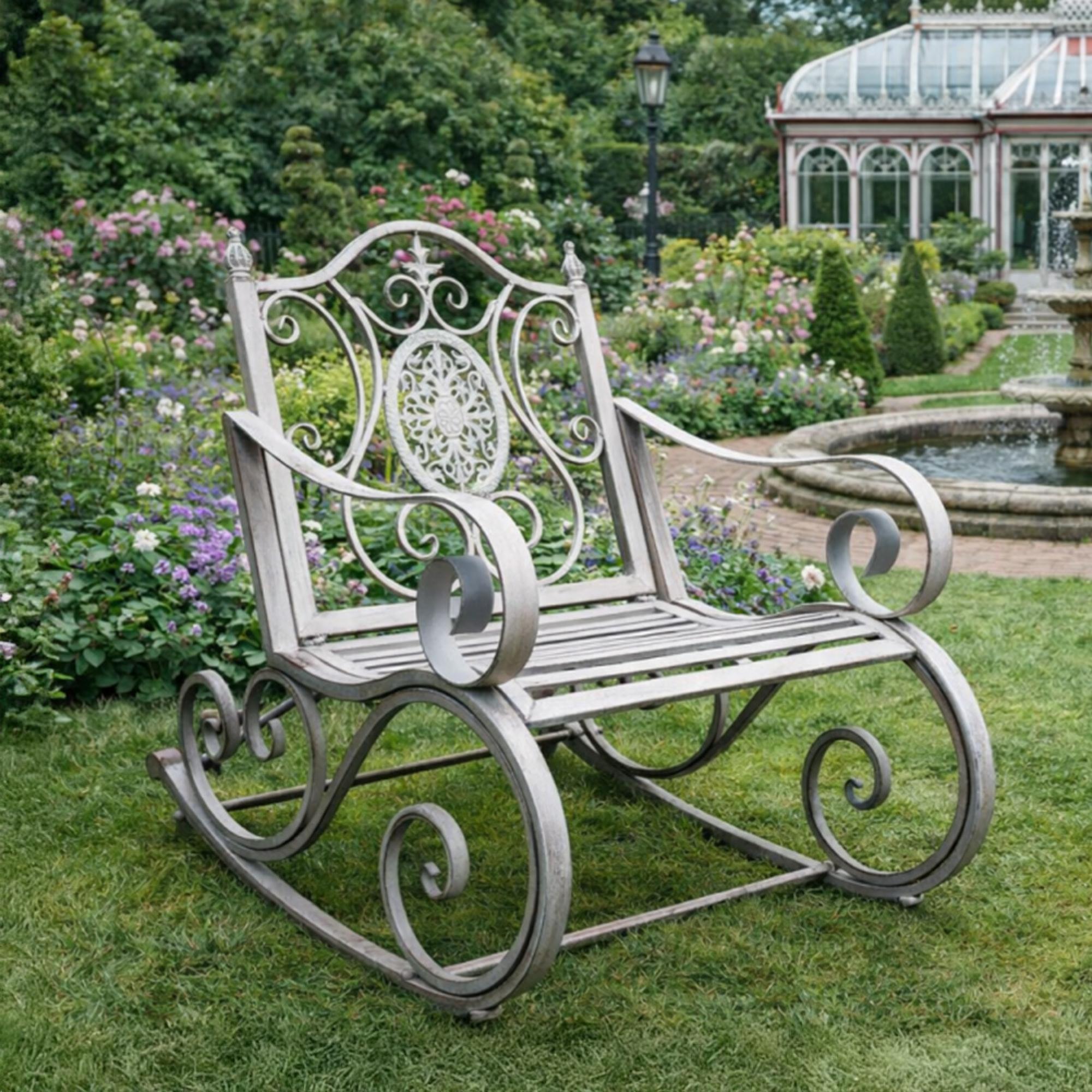 Garden Chair - Antique Grey Metal - Rocking