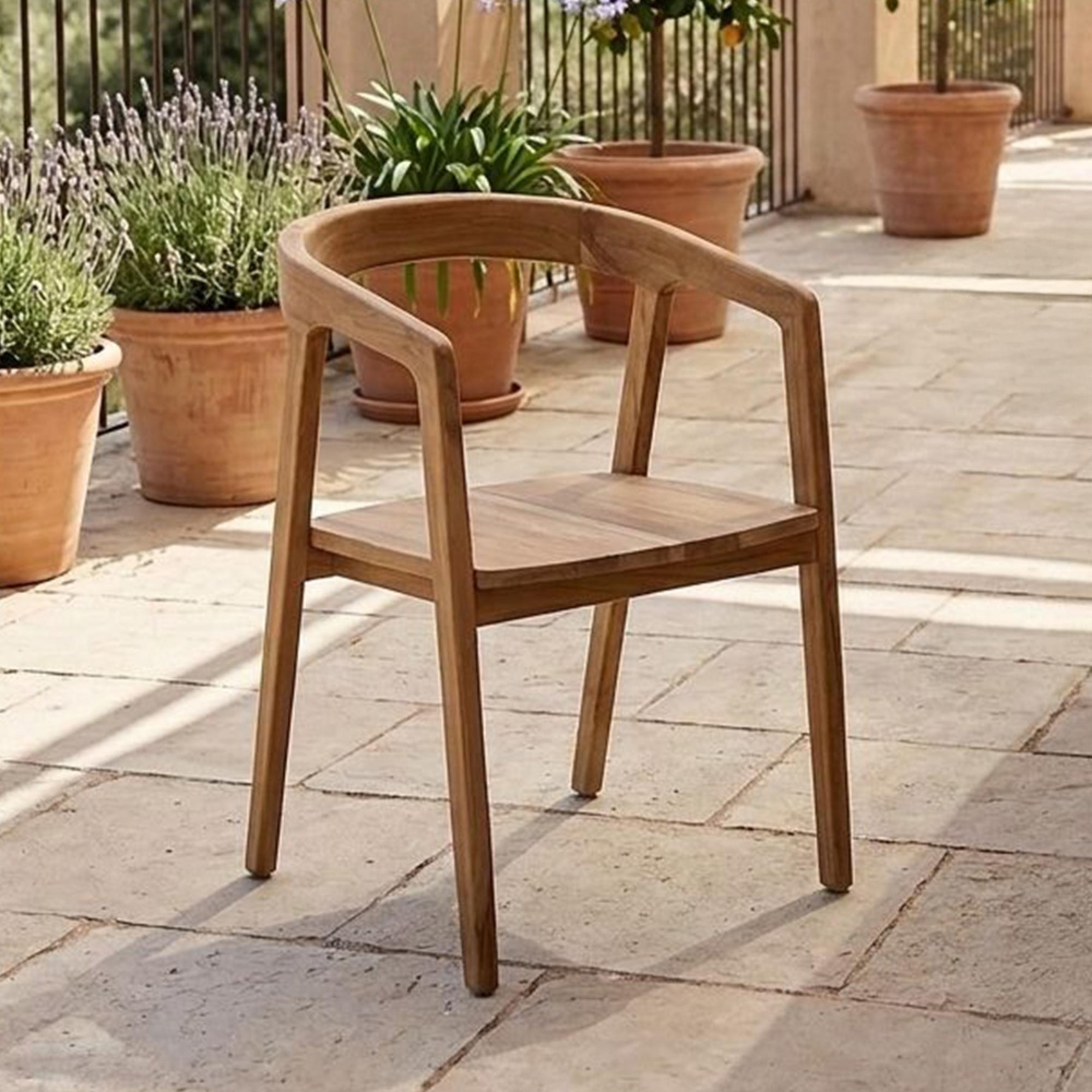 Lenzo Garden Dining Chair - Set of 2 - Curved Back - Natural - Teak Wood