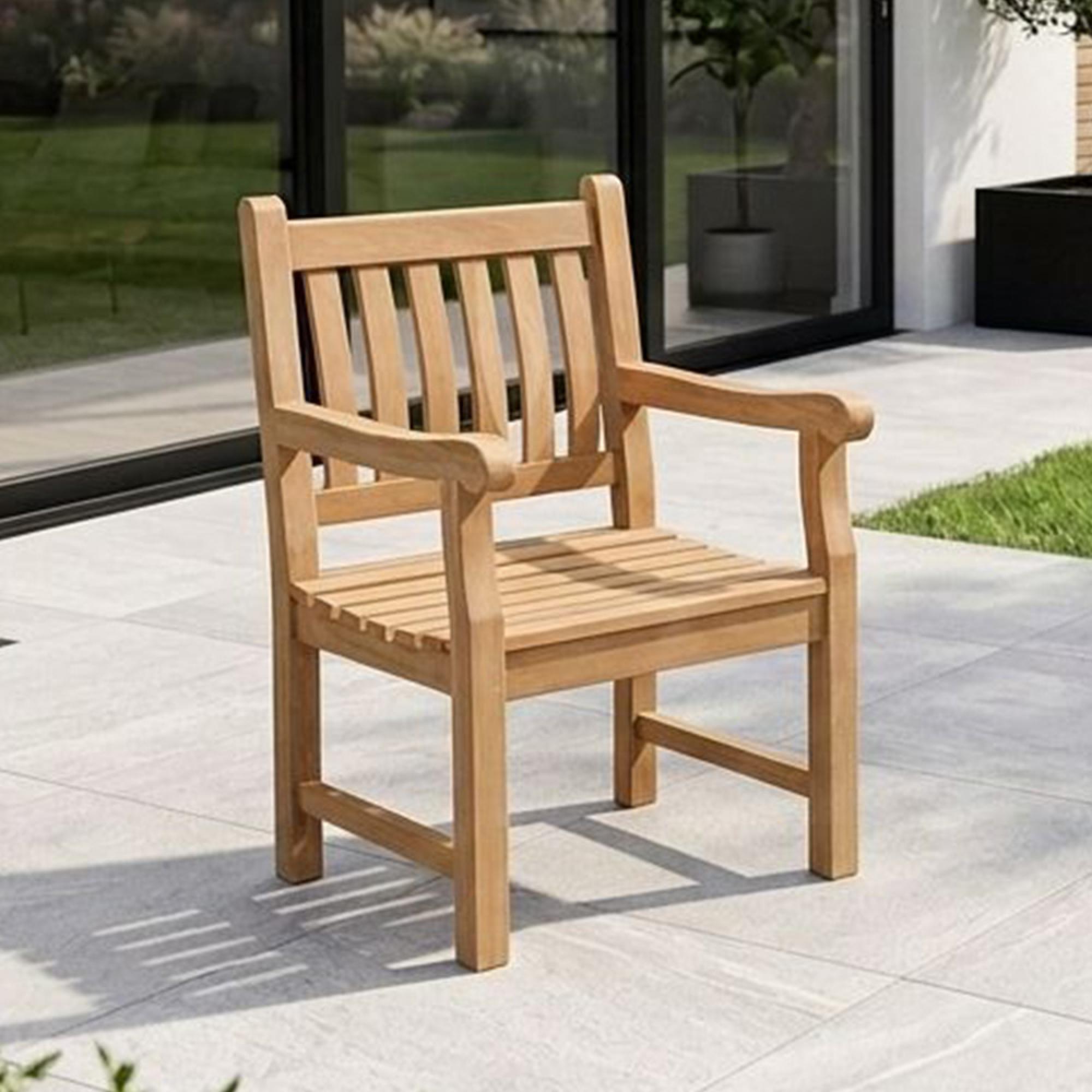 Patrick Garden Dining Armchair - Set of 2 - Slatted - Natural - Teak Wood