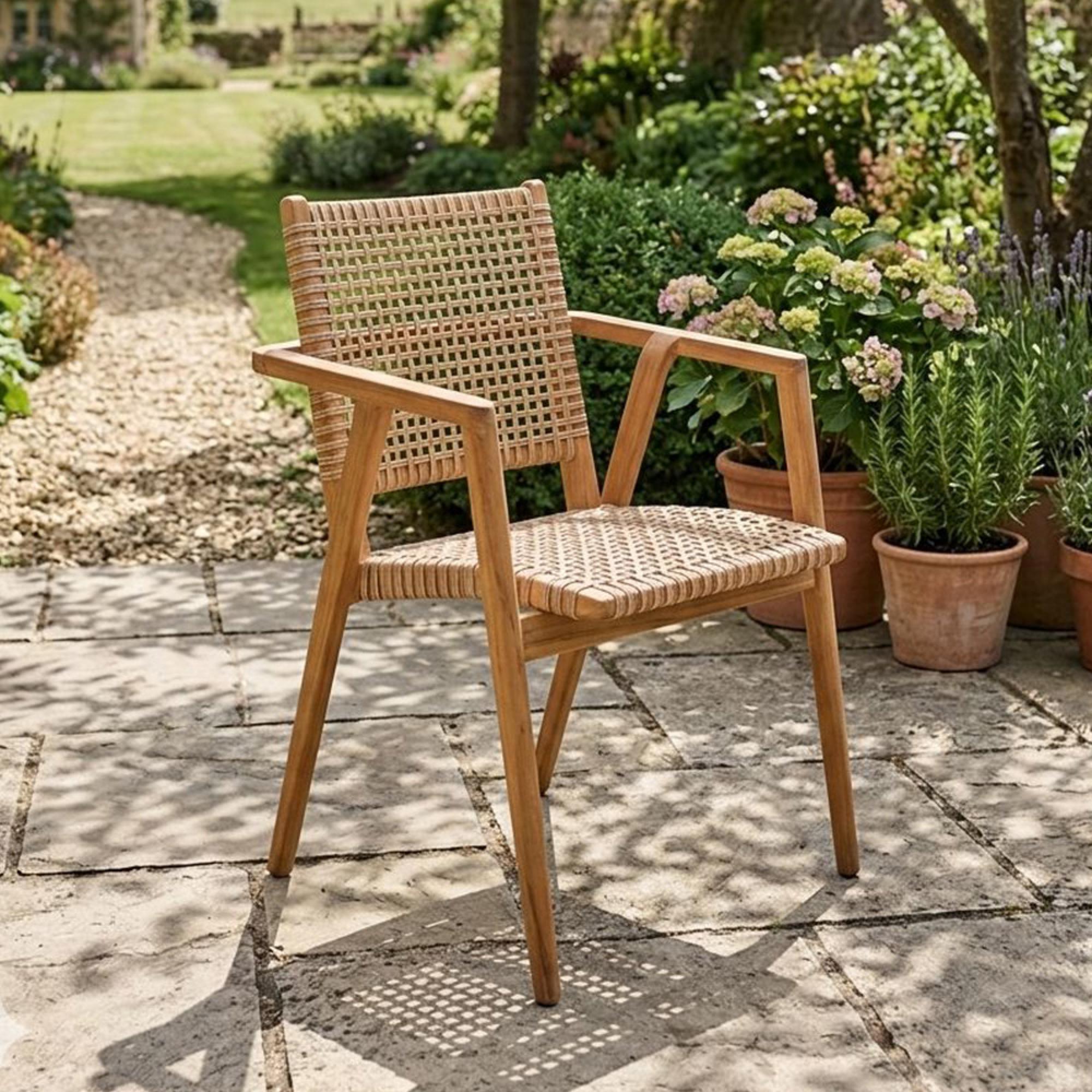 Stacking Anya Garden Dining Armchair - Set of 2 - Natural - Rattan and Teak Wood