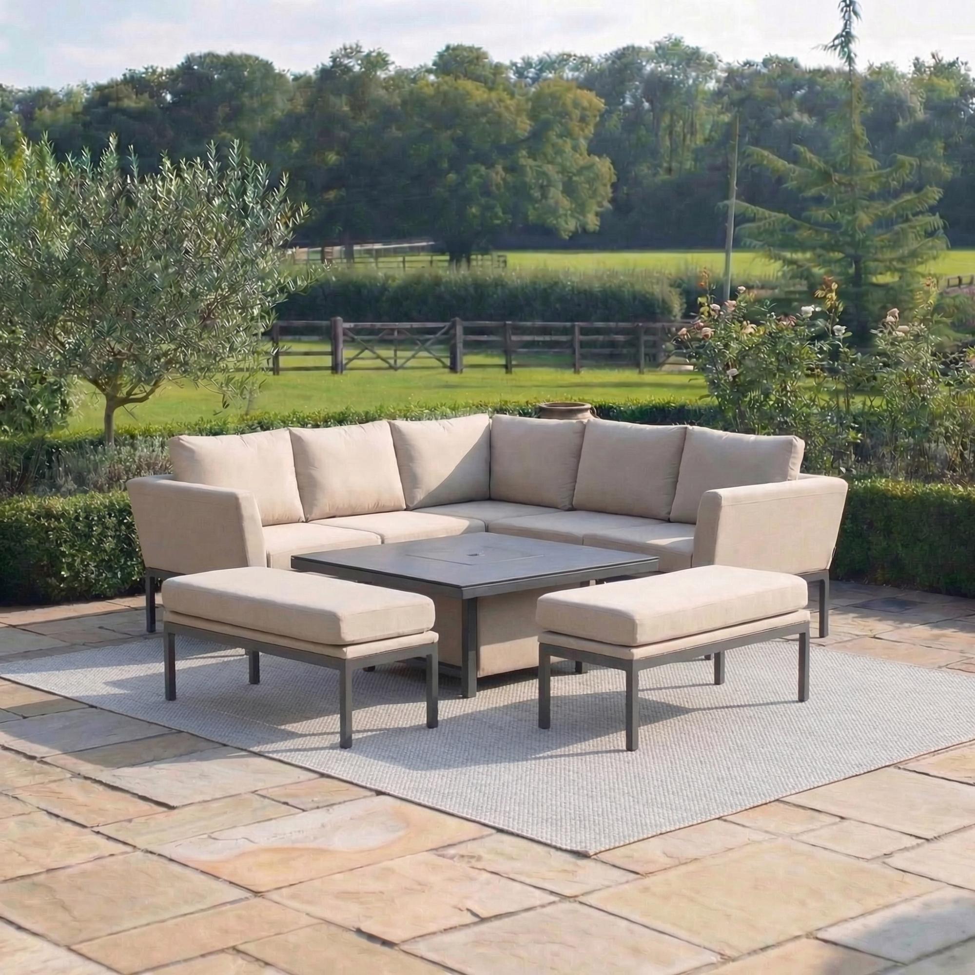 Pulse Corner Square Garden Dining Set - Rising Table - Oatmeal