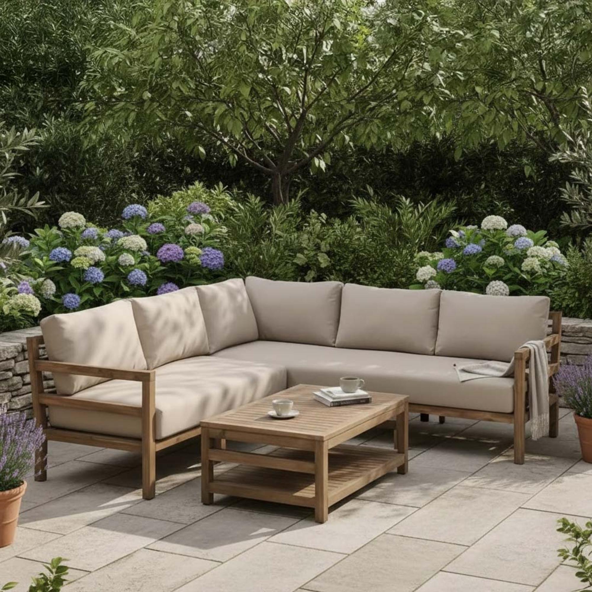 Sandridge Outdoor Corner Sofa Set Natural Acacia Wood
