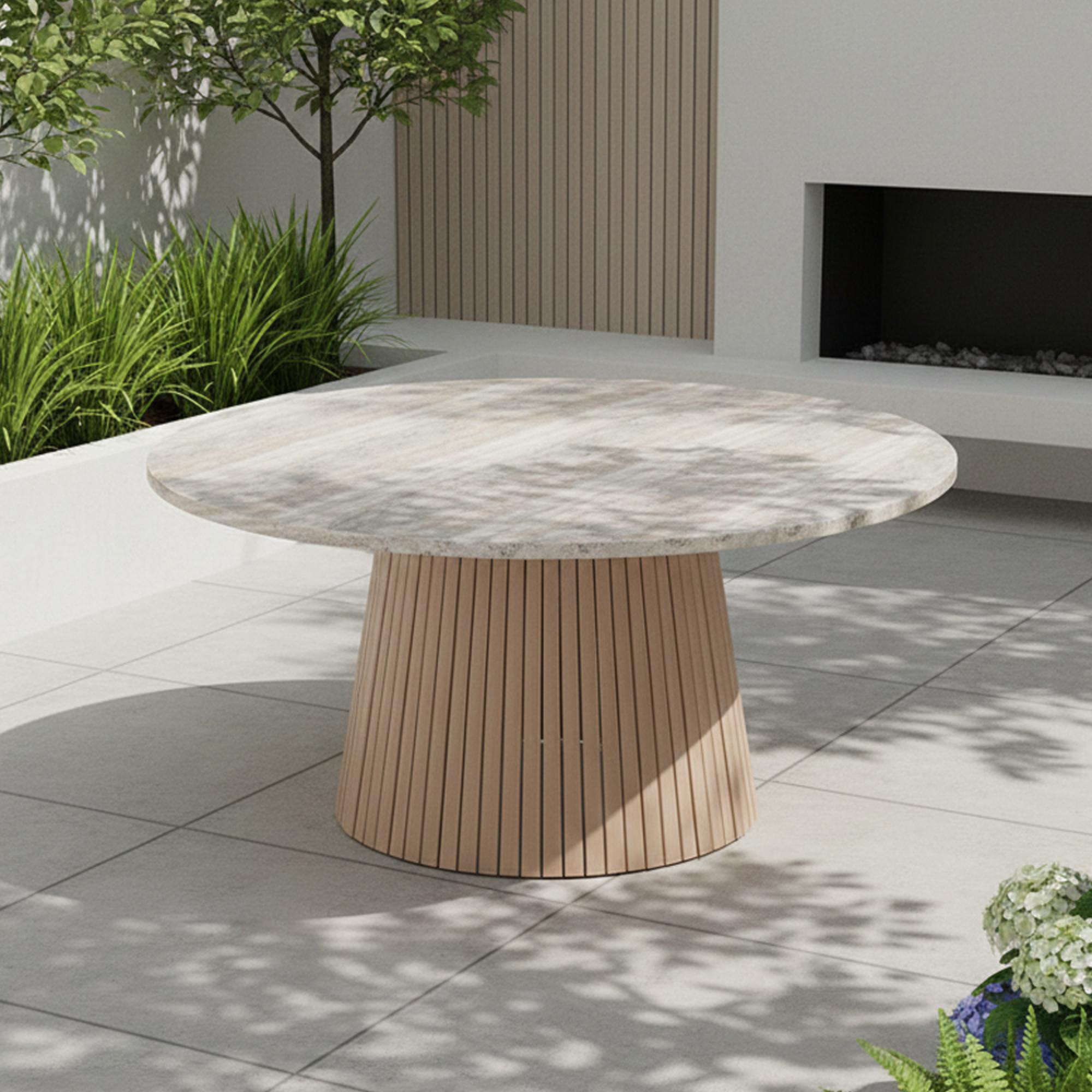 Jupiter Garden Round Dining Table - 150cm - 6 Seater - Natural Concrete Top