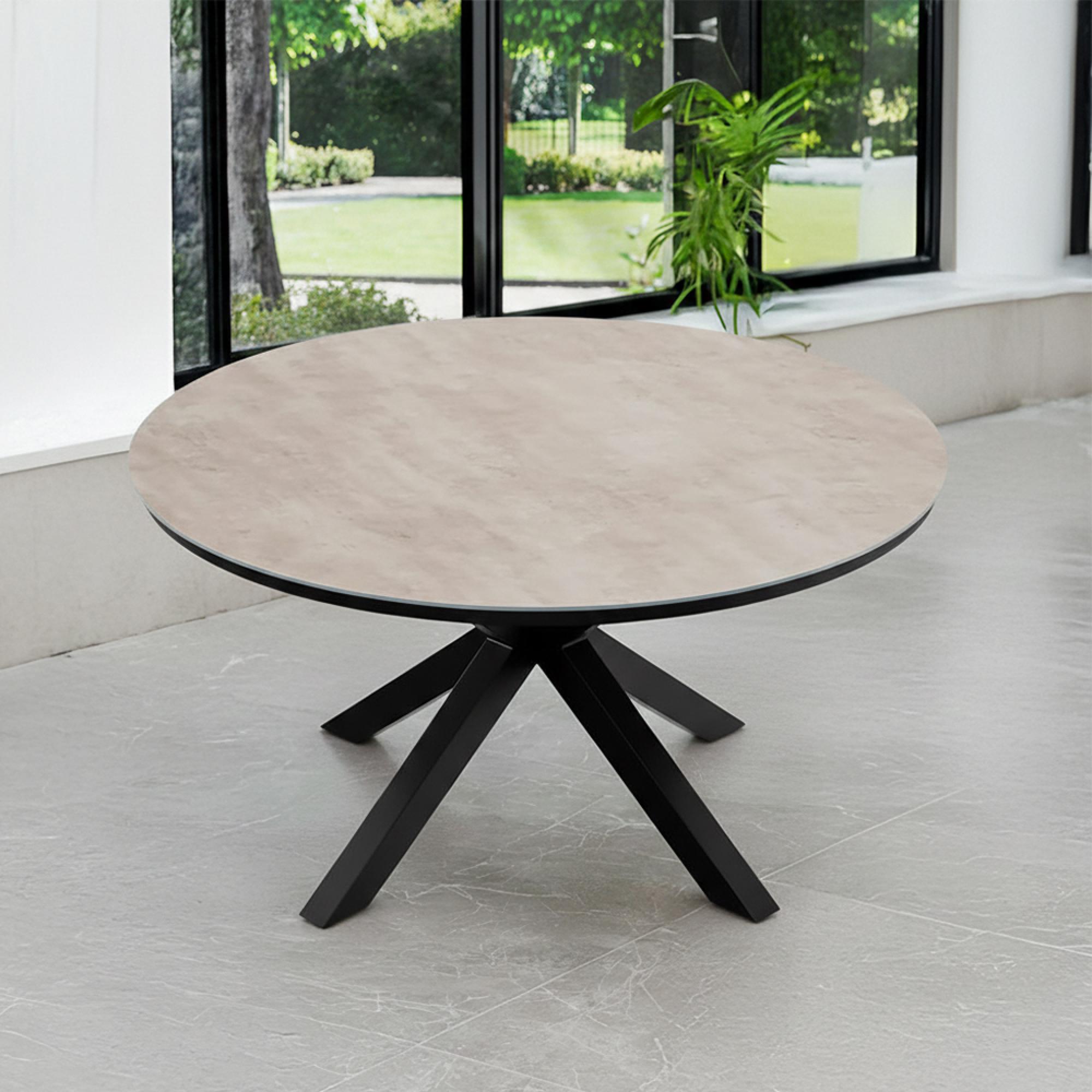 Bali Garden Round Dining Table - 6 Seater - 150cm - Ceramic Top - Black Cross Leg