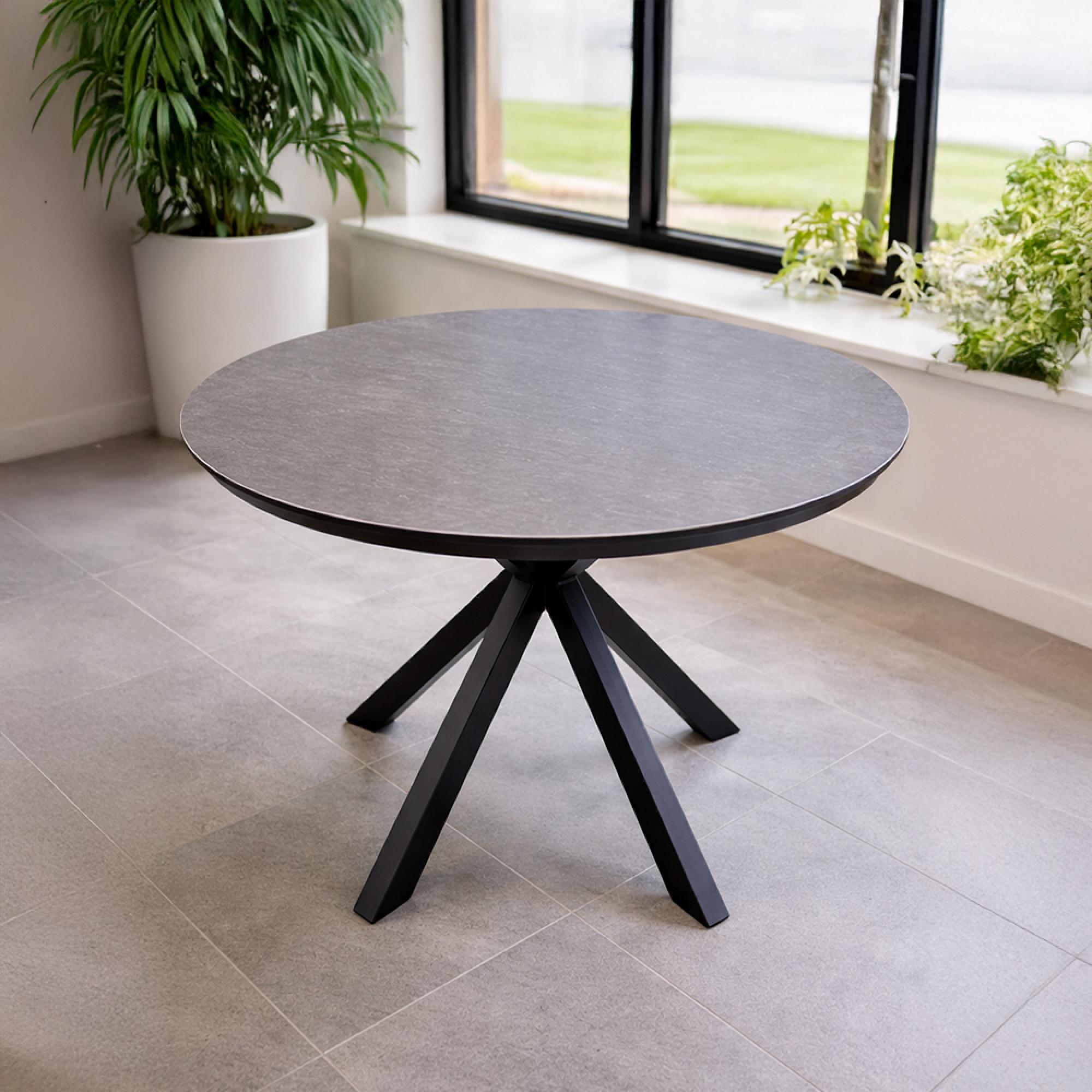 Aspen Garden Round Dining Table - 4 Seater - 120cm - Ceramic Top - Black Cross Leg