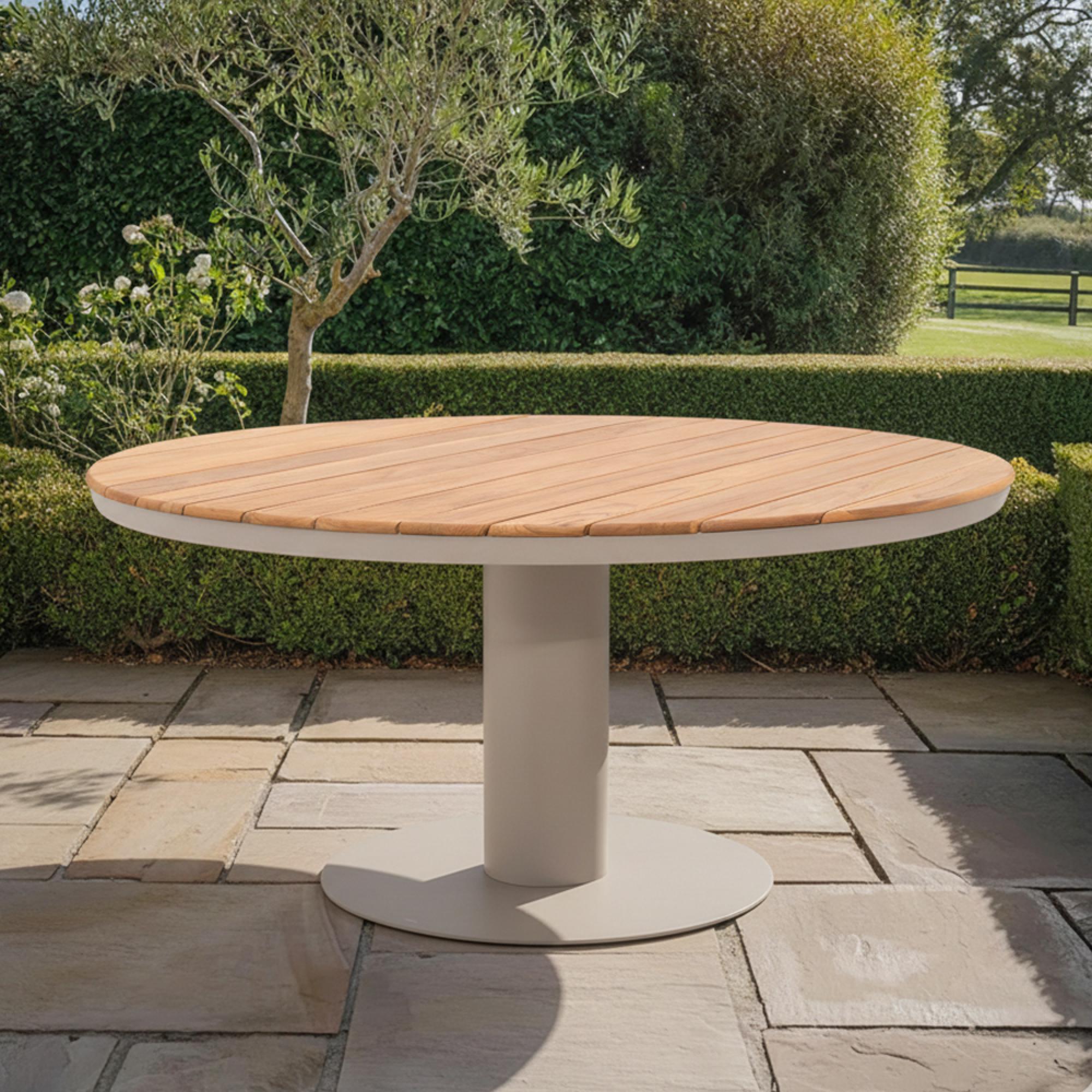 Sicily Round Garden Dining Table - 6 Seater - 160cm - Latte