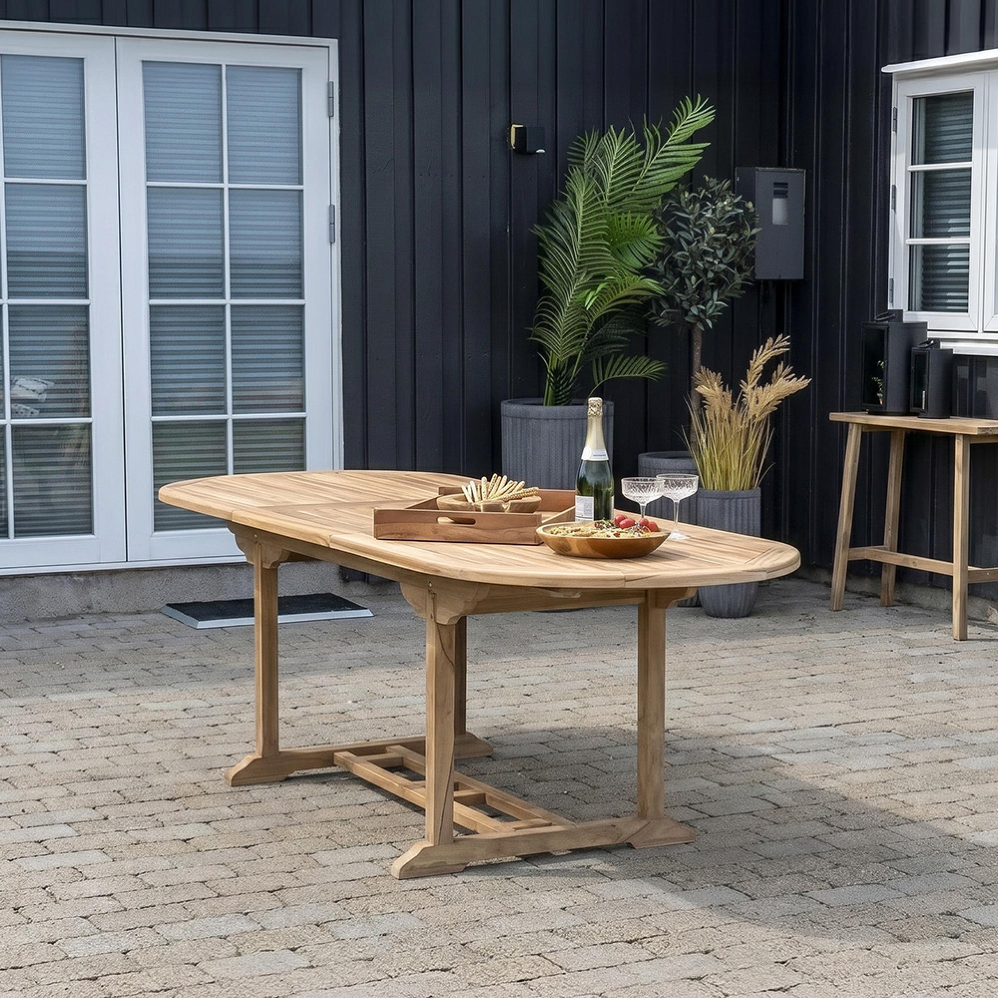 Salamanca Oval Extending Garden Dining Table - 6-10 Seater - Teak Wood - 180cm-240cm