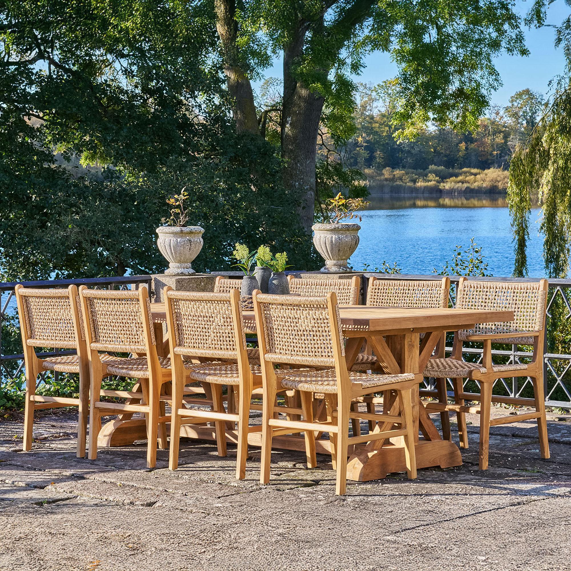 Volos Garden Dining Table - 10 Seater - Natural - Teak Wood - 240cm