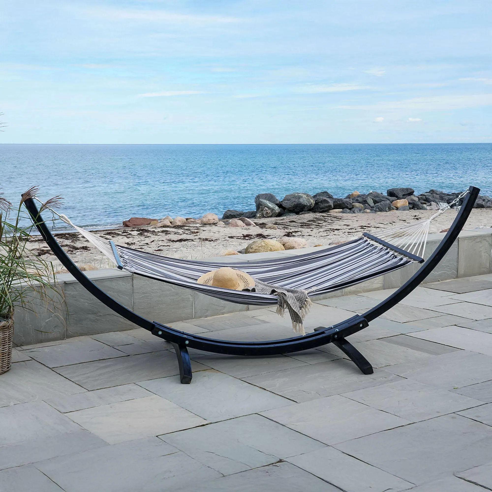 Tripoli Hammock - Grey - Fabric - Black Wooden Stand