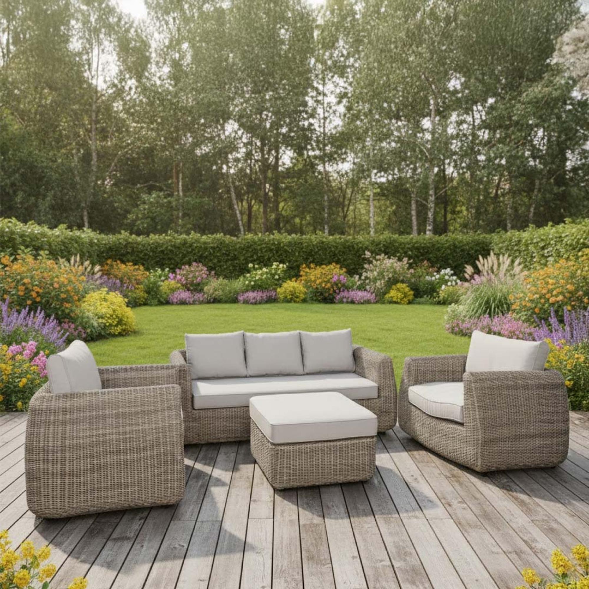 Skala Outdoor 3 Seater Sofa Set Light Rattan