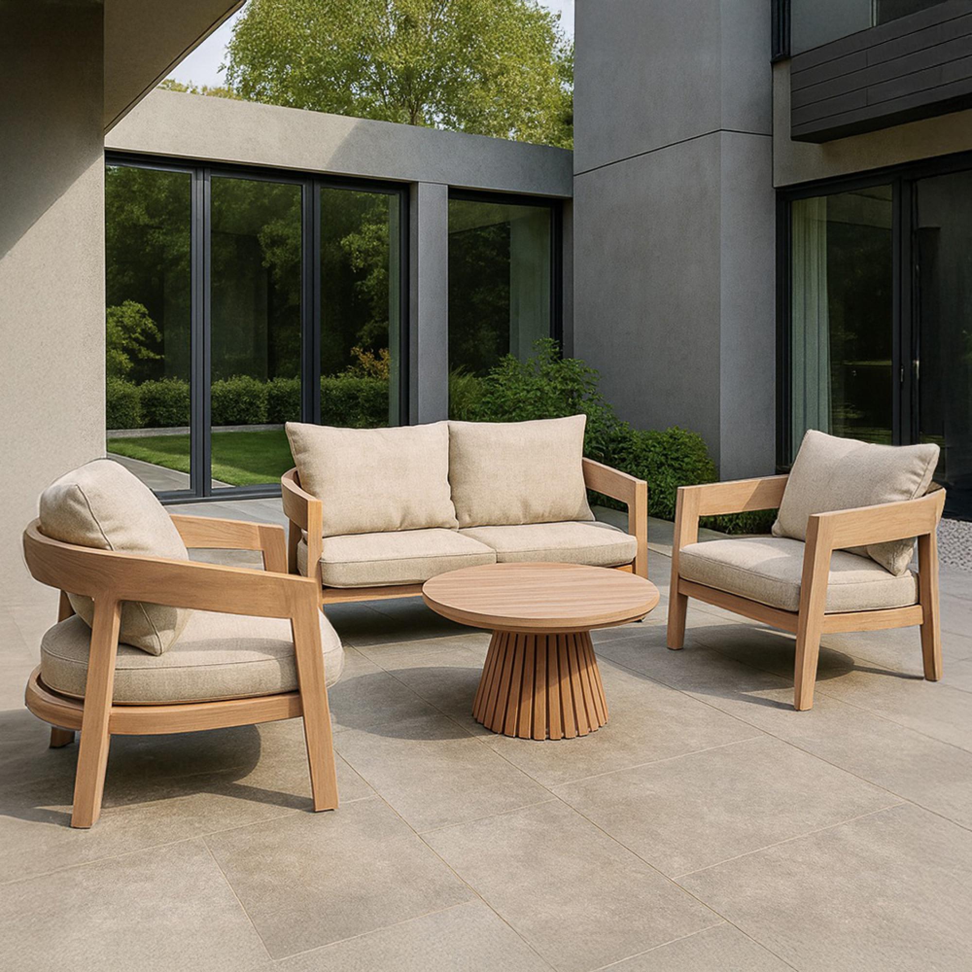 Bilbao Garden Lounge Sofa Set - Round Coffee Table - Teak Wood