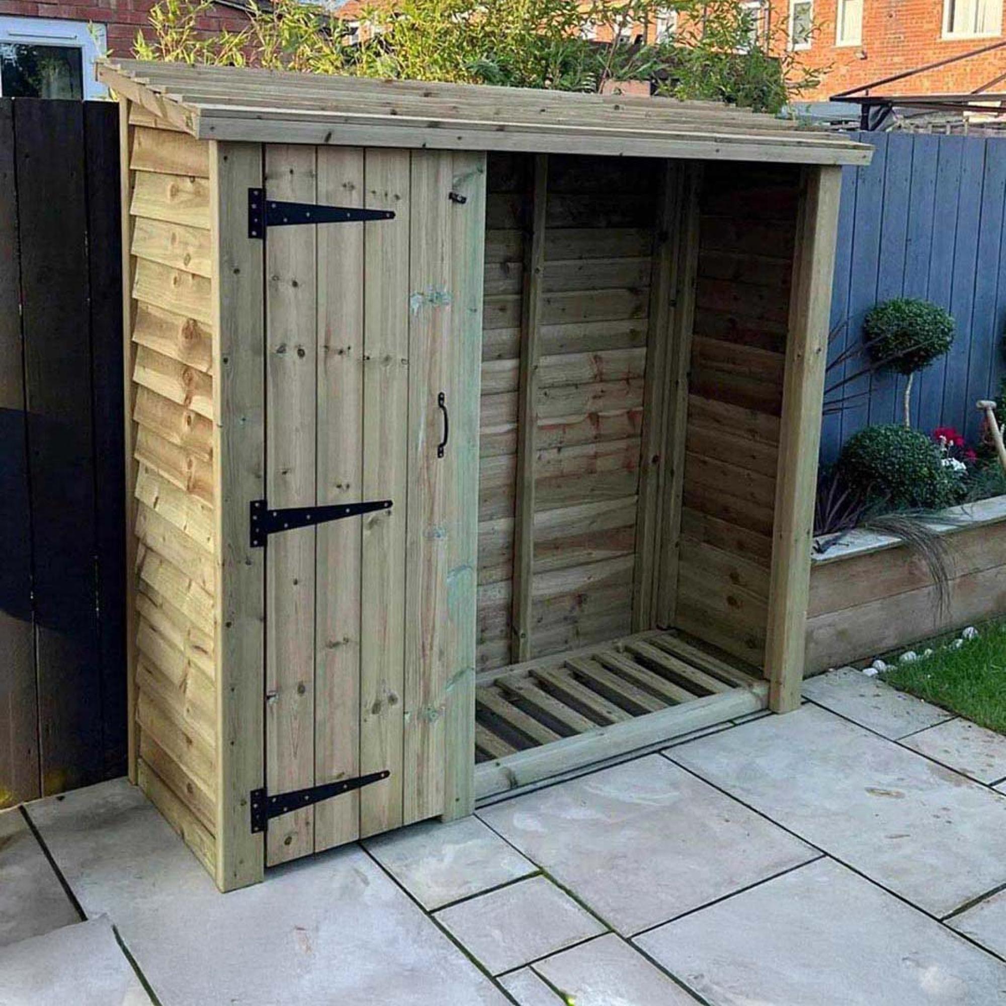 Garden Log Store with Tool Store - Redwood