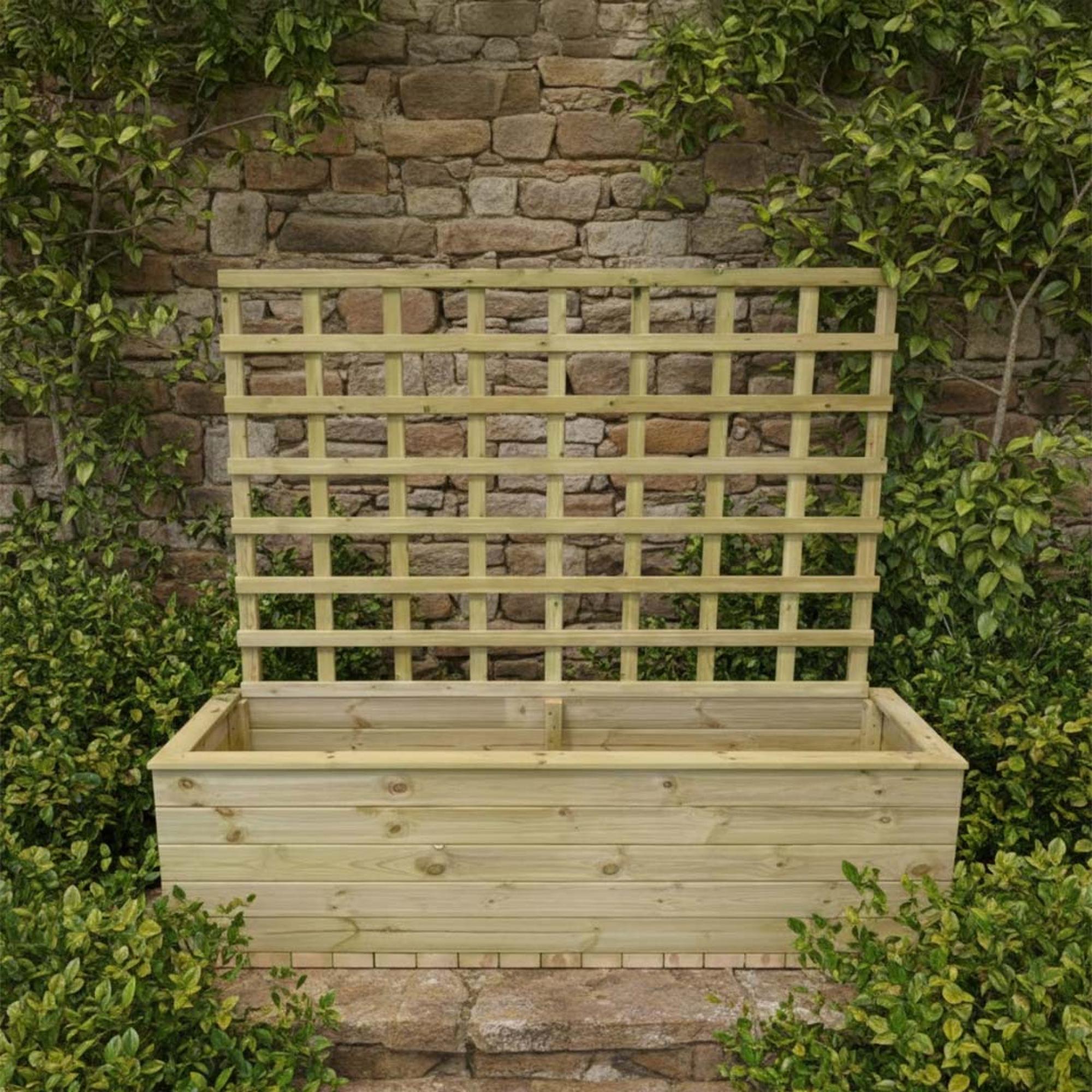 Garden Trough Planter with Trellis - Timber Wood