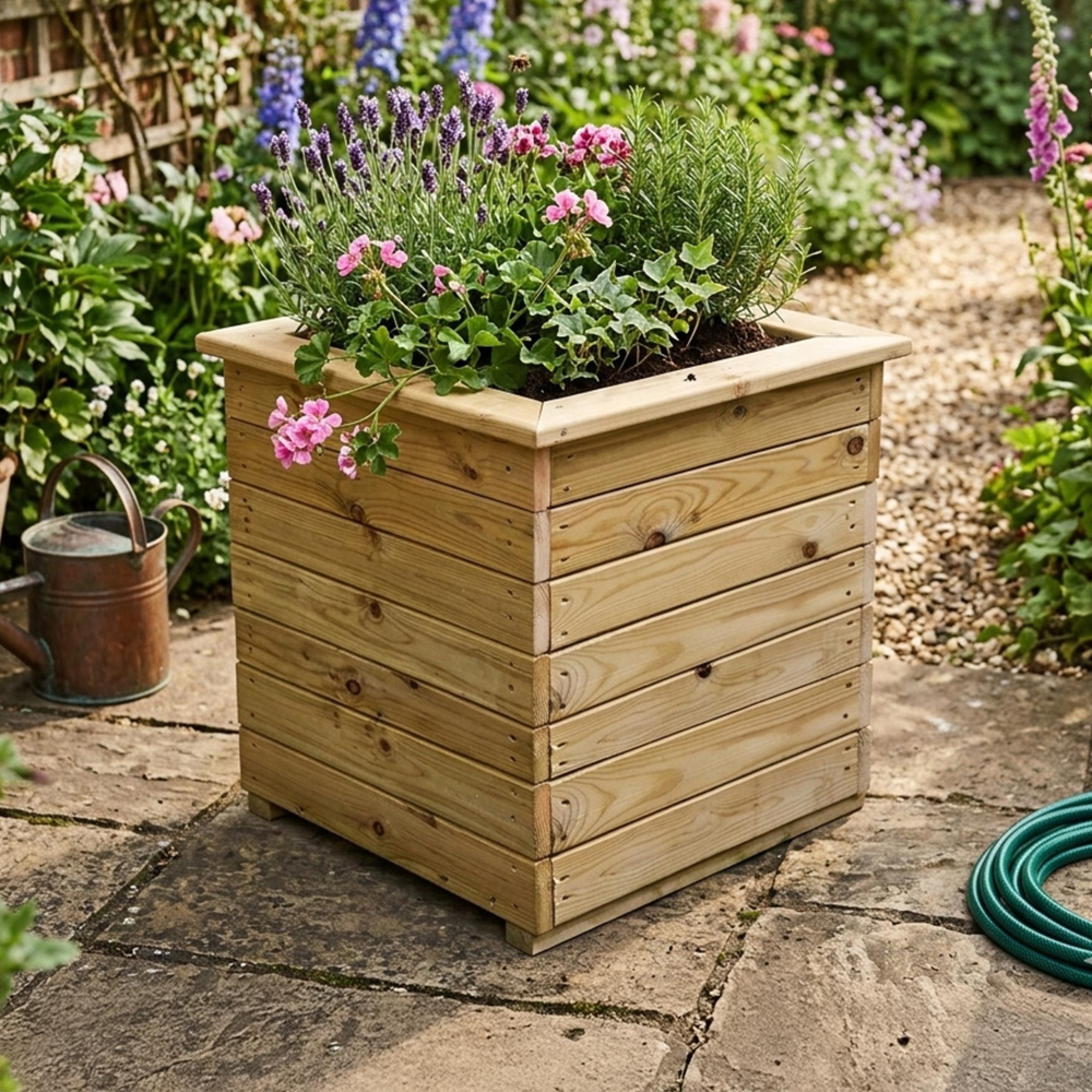 Deluxe Garden Planter - Large - Square - Timber Wood