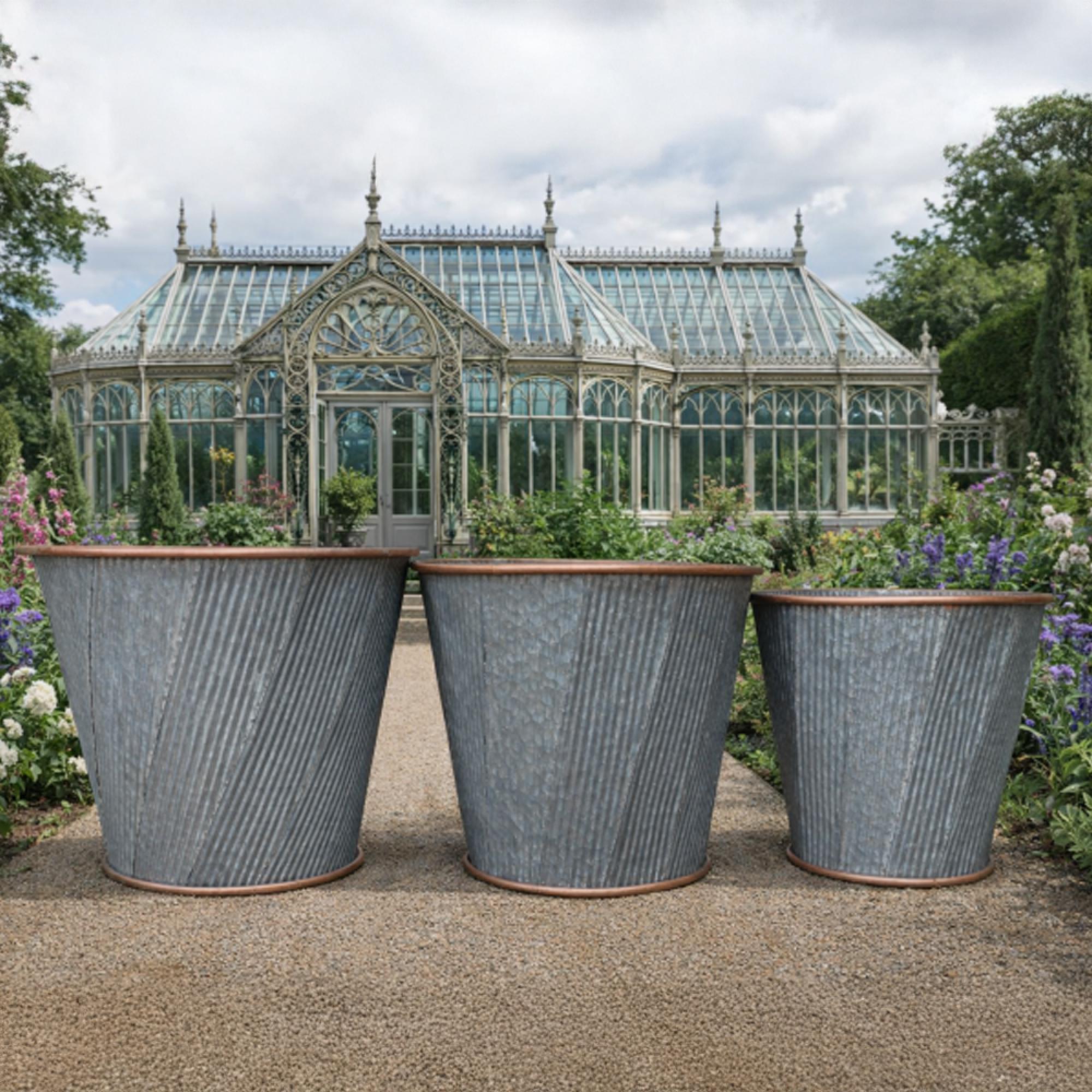 Garden Planter - Set of 3 - Copper Rim - Metal