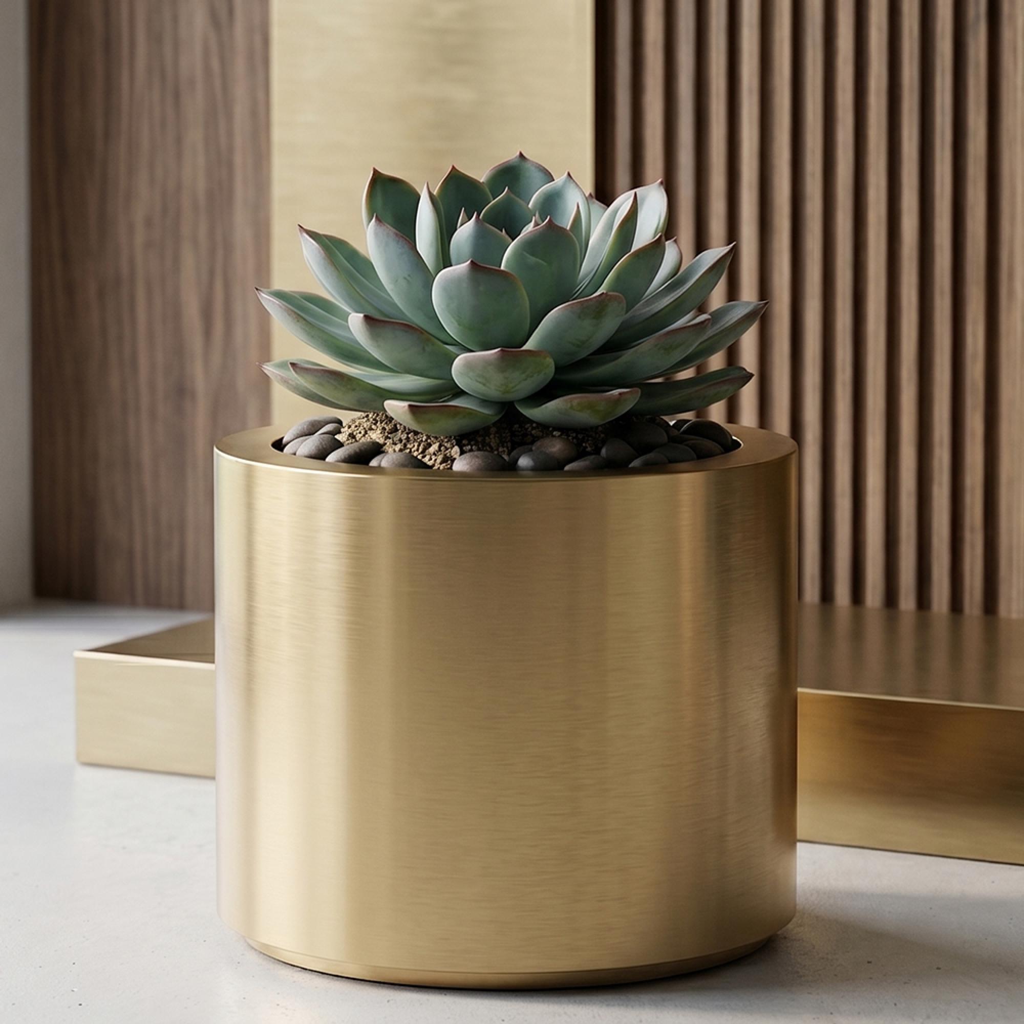 Donna Planter - Round - Brushed Gold - Metal