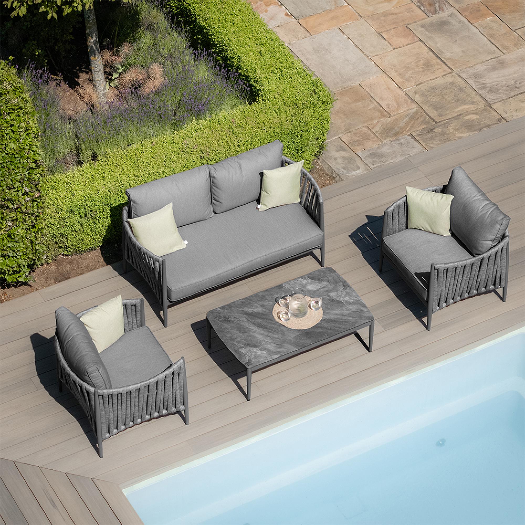 Milan Garden Sofa Set - 2 Seater - Coffee Table - Ceramic Top - Charcoal