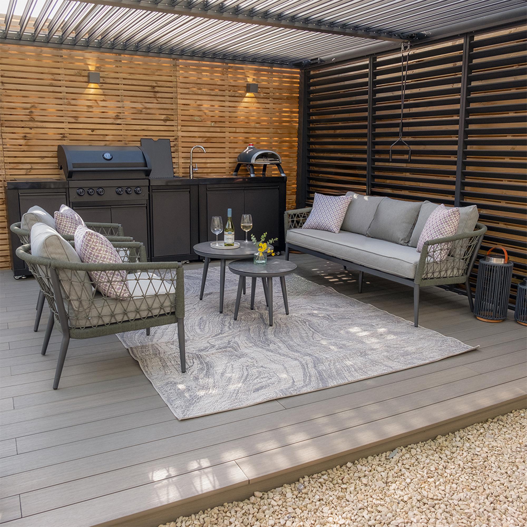 Monaco Garden Sofa Set - 3 Seater - Coffee Table - Ceramic Top - Ivy Green