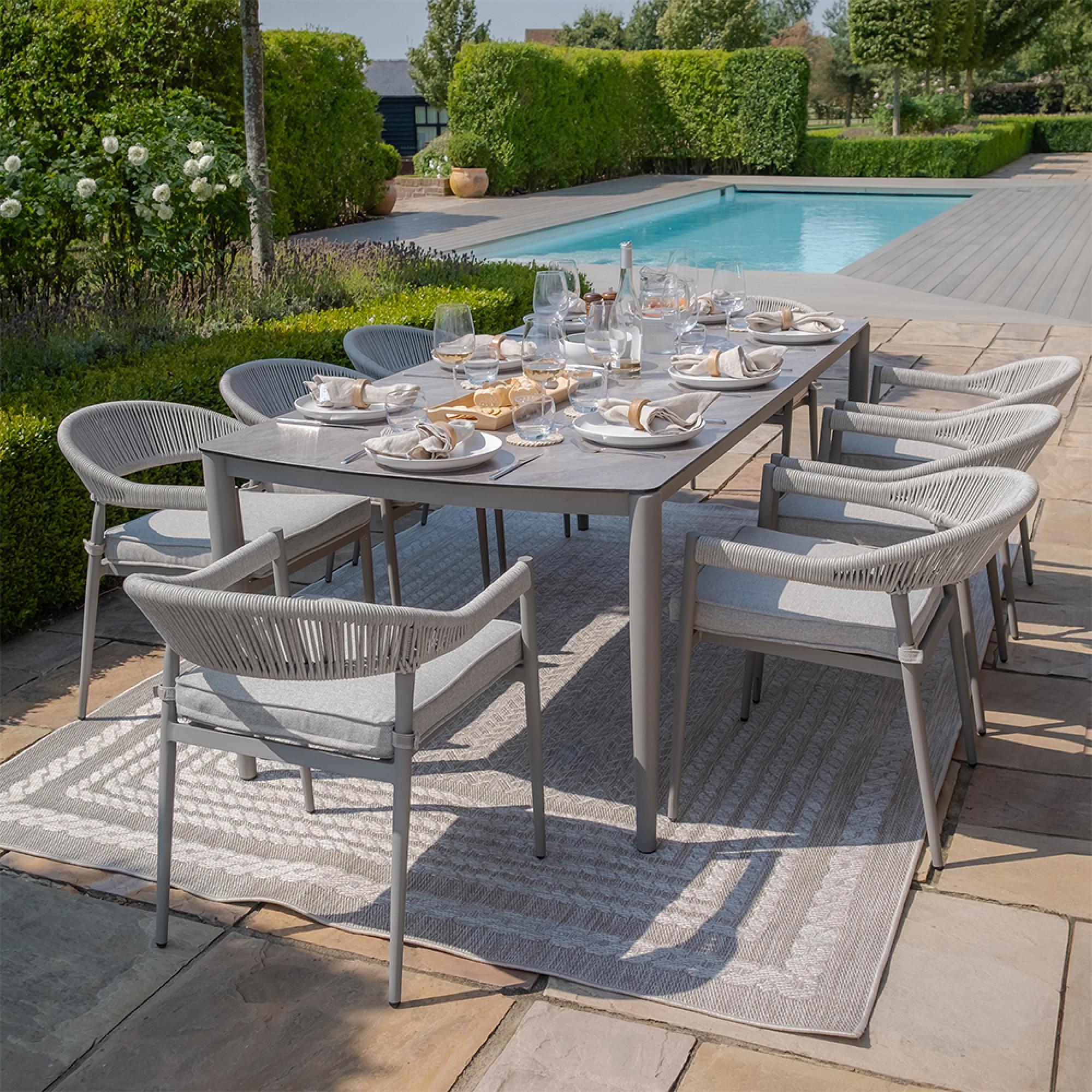 Florence Garden Dining Set - 8 Seater - 220cm - Ceramic Top - Cool Linen