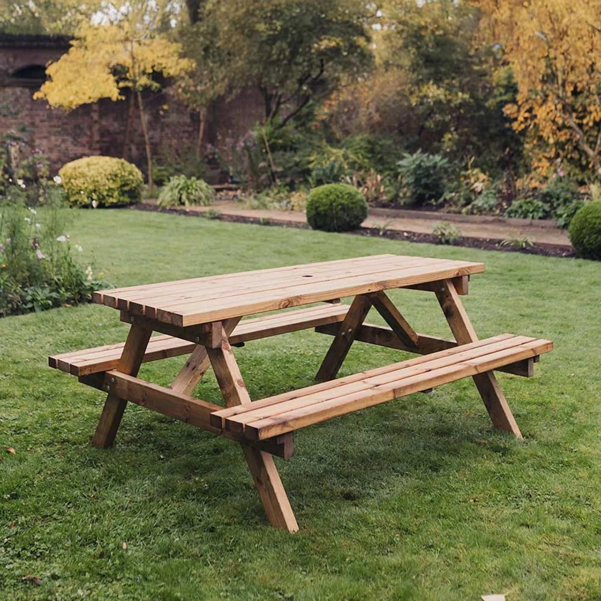 Deluxe Garden Picnic Table - 180cm - Redwood